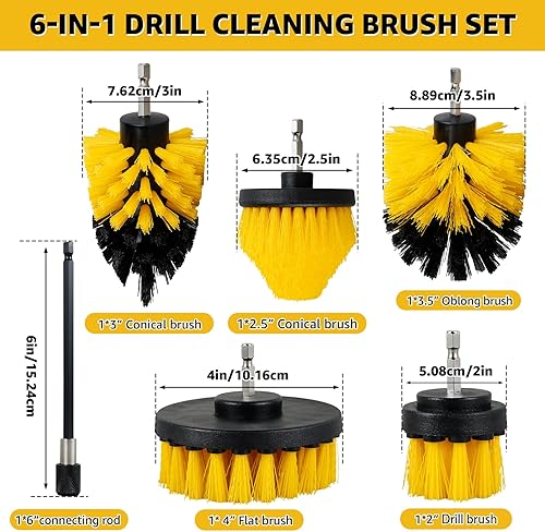 Miniatura 3 de Juego de 6 cepillos de taladro, cepillo de limpieza eléctrica, kit de cepillo multiusos para limpieza eléctrica, con azulejos de nailon de conexión