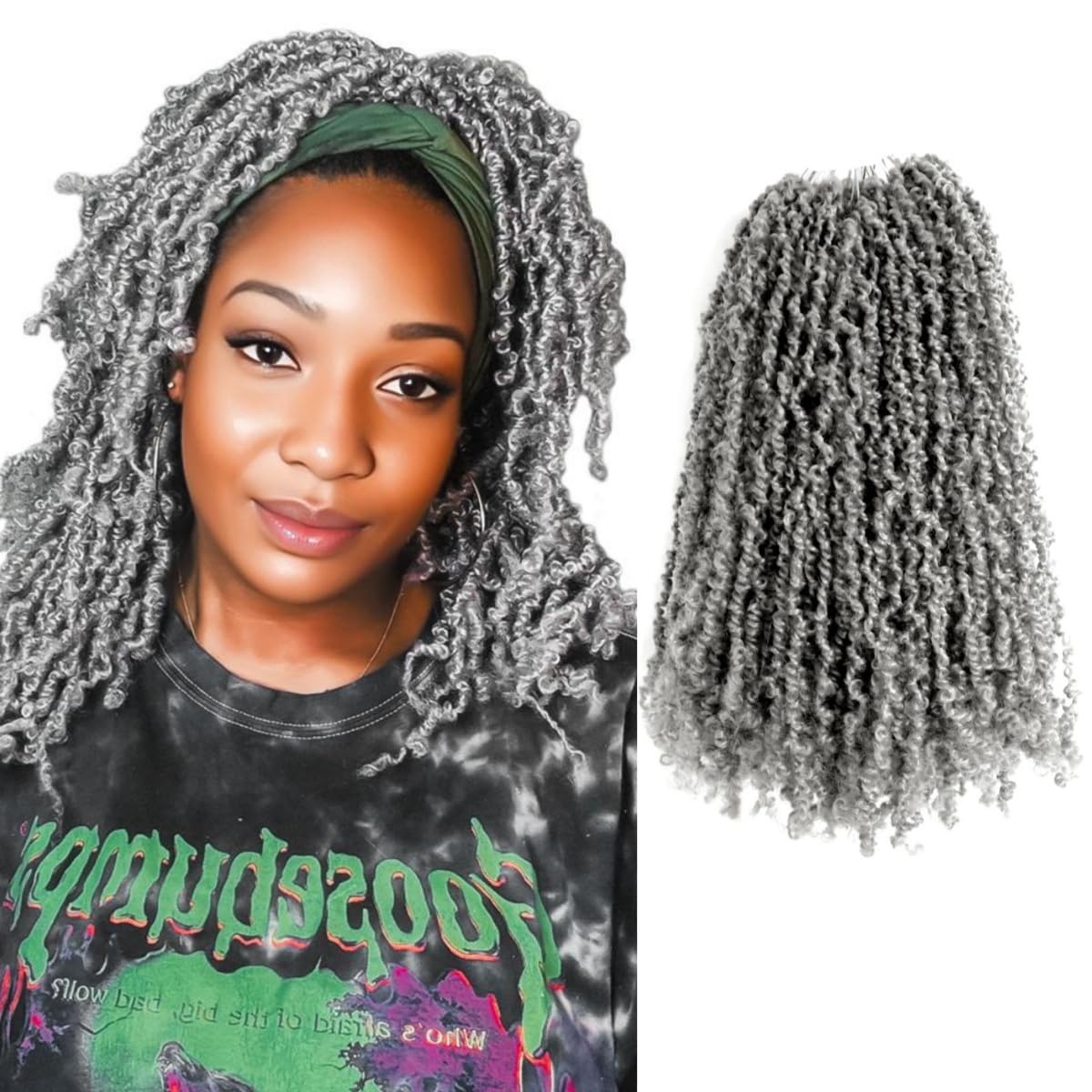 Osuntress 16 inch Yanky Twist Crochet Hair 10 Packs, Pre-looped Short Mini Spring Twists Micro Yankee Passion Braids (200 Strands, Gray)