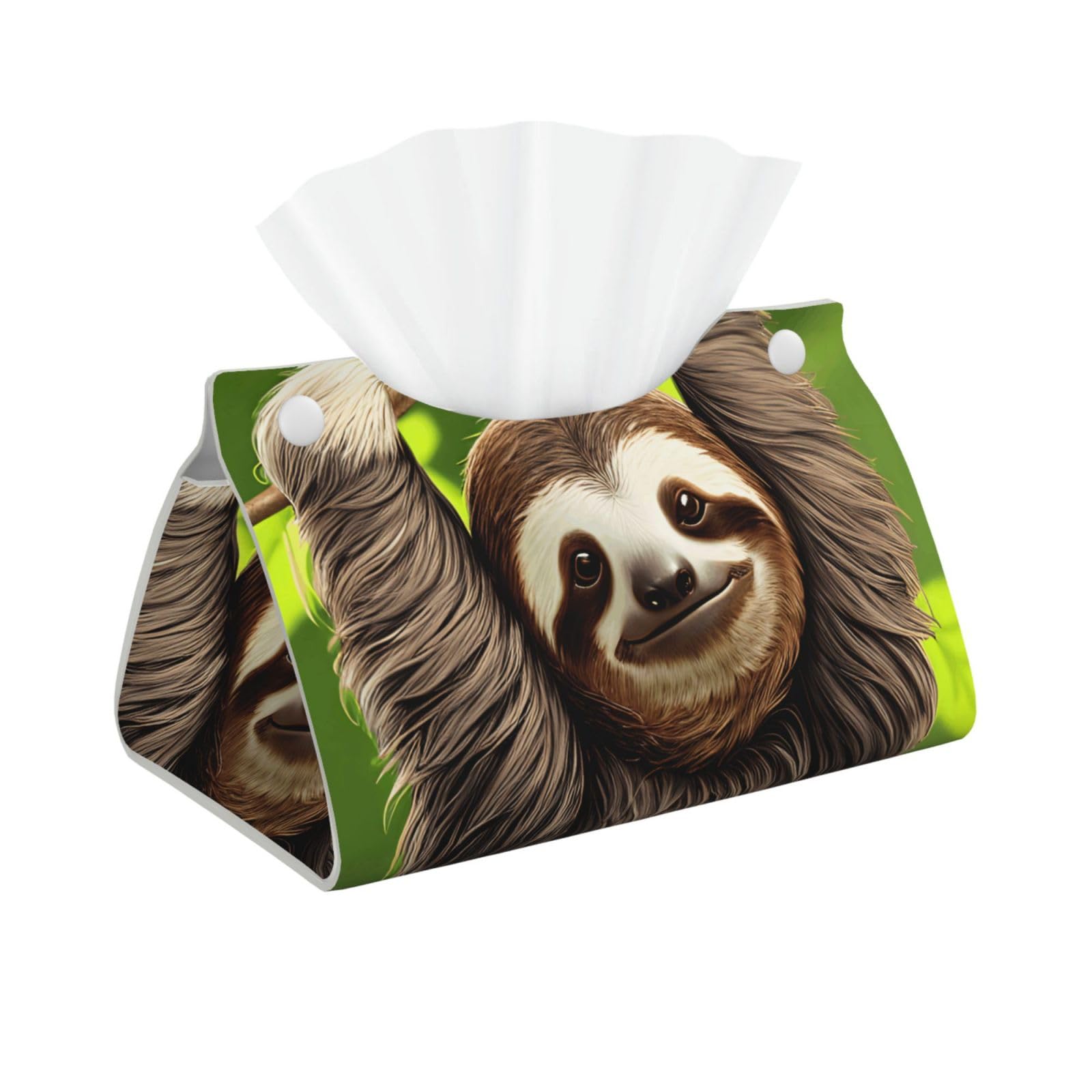 Cute Sloth Long Leather Tissue Box Cover-Waterproof PU Leather Tissue Holder for Bathroom, Decorative Rectangular Tissue Case