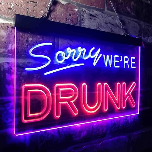 Miniatura 3 de ADVPRO Sorry We're Drunk Humor Bar - Letrero de neón LED de doble color, color azul y rojo, 12 x 8 pulgadas st6s32-i3686-br