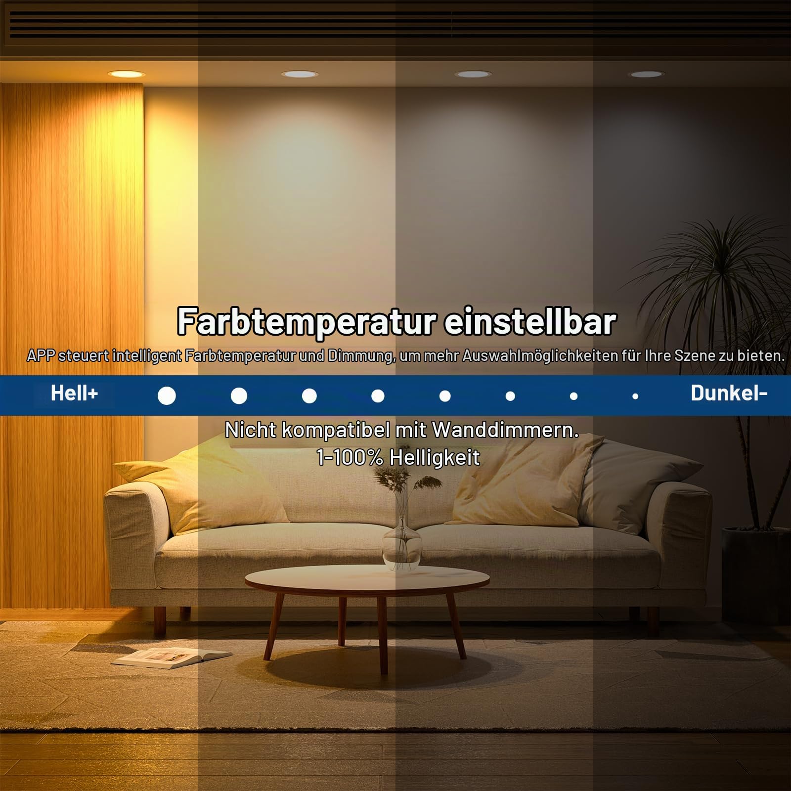 ChangM LED Einbaustrahler 230V Alexa Smart LED Spot Dimmbar mit APP Bluetooth Deckenspots Flach 8W IP44 3Zoll, Deckenleuchte Warmweiß to Kaltweiß 2700K-6000K Einbauleuchten 8er Set