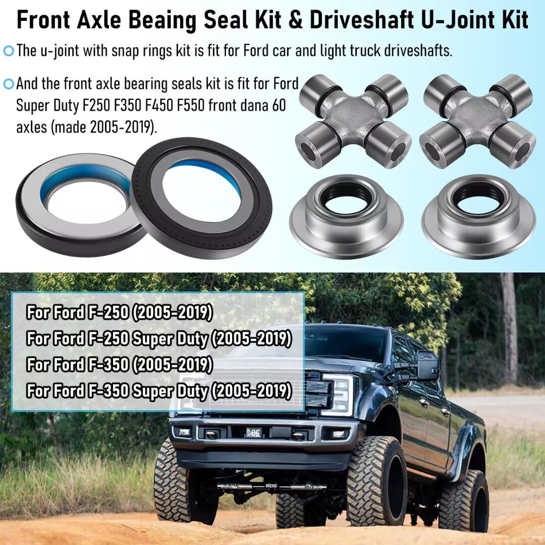 Front Axle Shaft U Joint Kit & Vaccum Knuckle Seal & Hub O-Ring