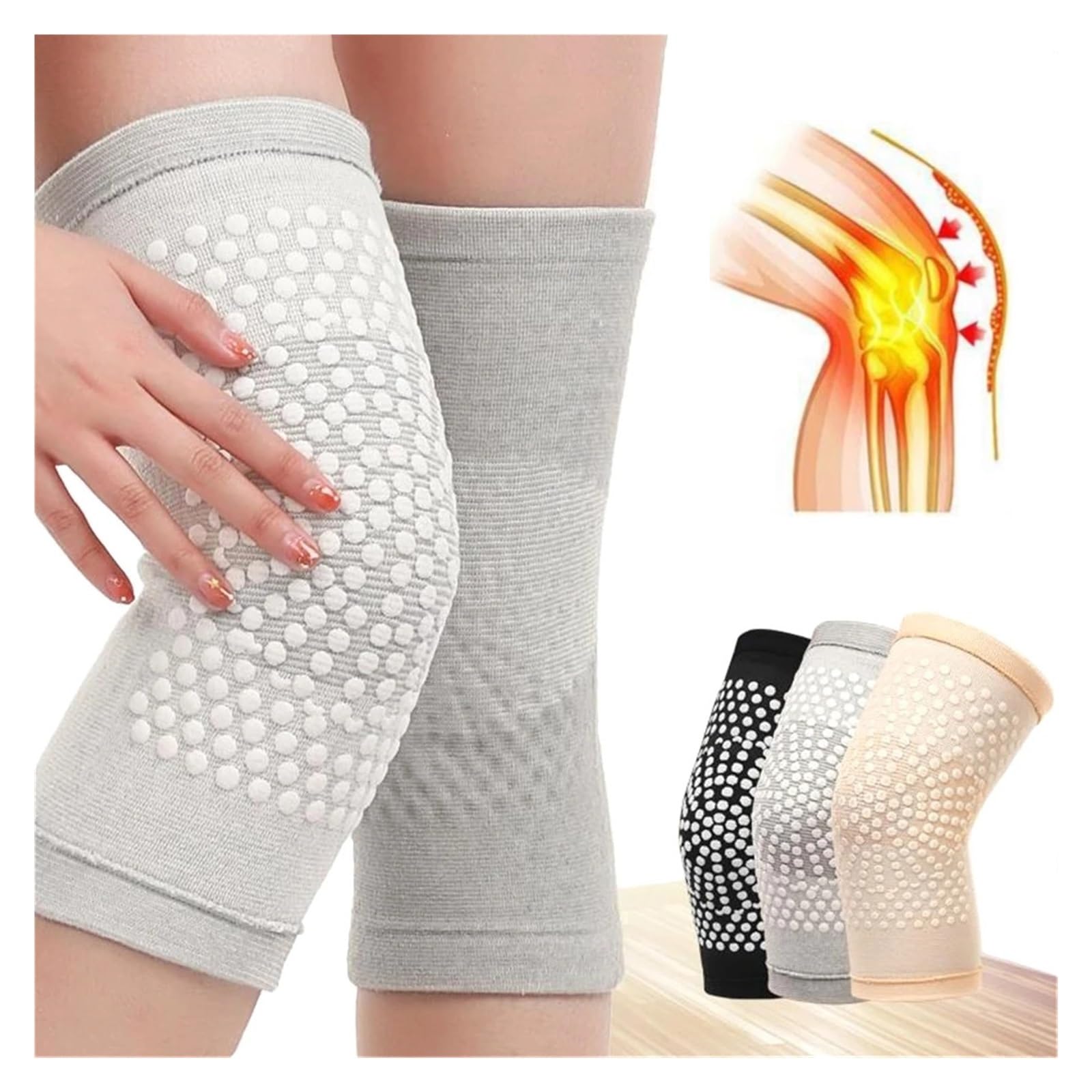 Ginocchiere Sportive Antiscivolo, Supporto e Scaldamuscoli, 2 Pezzi, Fascia riscaldante per Il Recupero, massaggiatore per Gambe.