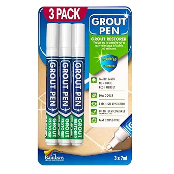 3 x White Grout Pens - Designed for Restoring Tile Grout in bathrooms & Kitchens