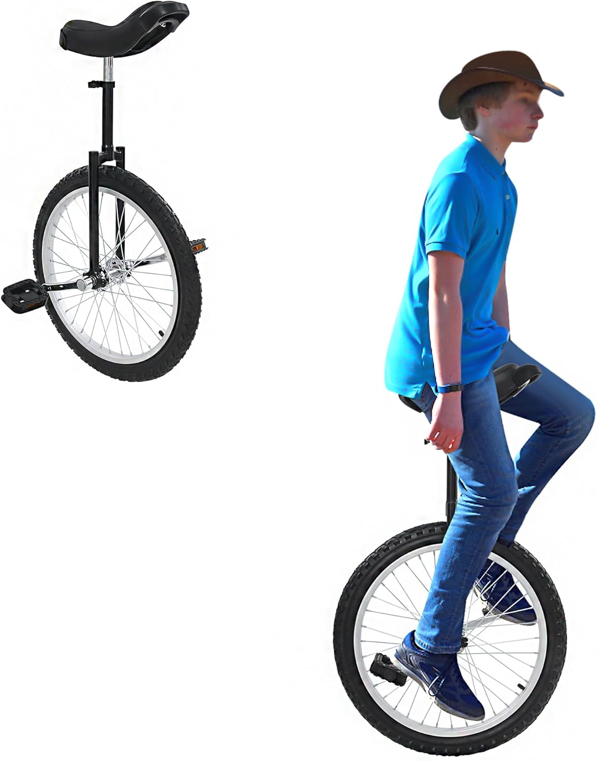 20 Inch Unicycle, Outdoor Sport One Wheel Unicycles for Adults with Adjustable Height, Load 143-165lbs, Anti-Slip for 5.09-5.74ft height people