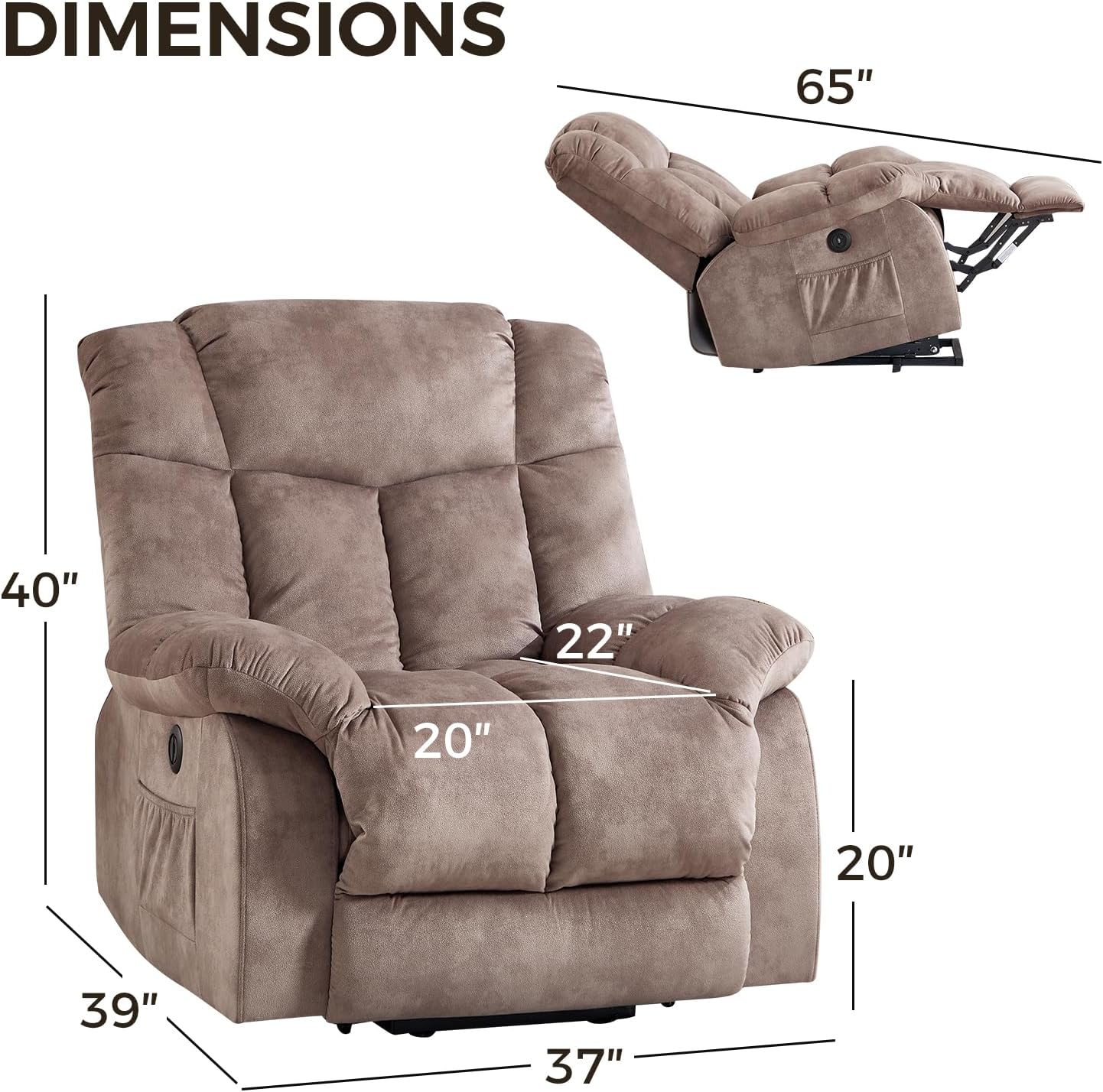CANMOV Power Lift Recliner Chair for Elderly, Heavy Duty and Safety Motion Reclining Mechanism-Antiskid Fabric Sofa Living Room Chair with Overstuffed Design, Light Tan