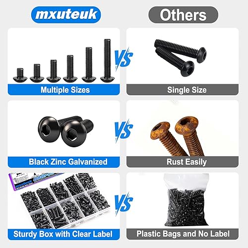 Miniatura 18 de mxuteuk Juego de tornillos M3 de 620 piezas, tornillos M3 adecuados para impresoras 3D, acero de aleación de grado 12.9 de 6/8/10/12/16/0.787 in