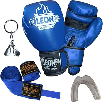 Leon Blade Training Boxing Gloves, Bandage Teether Keychain Set Blue