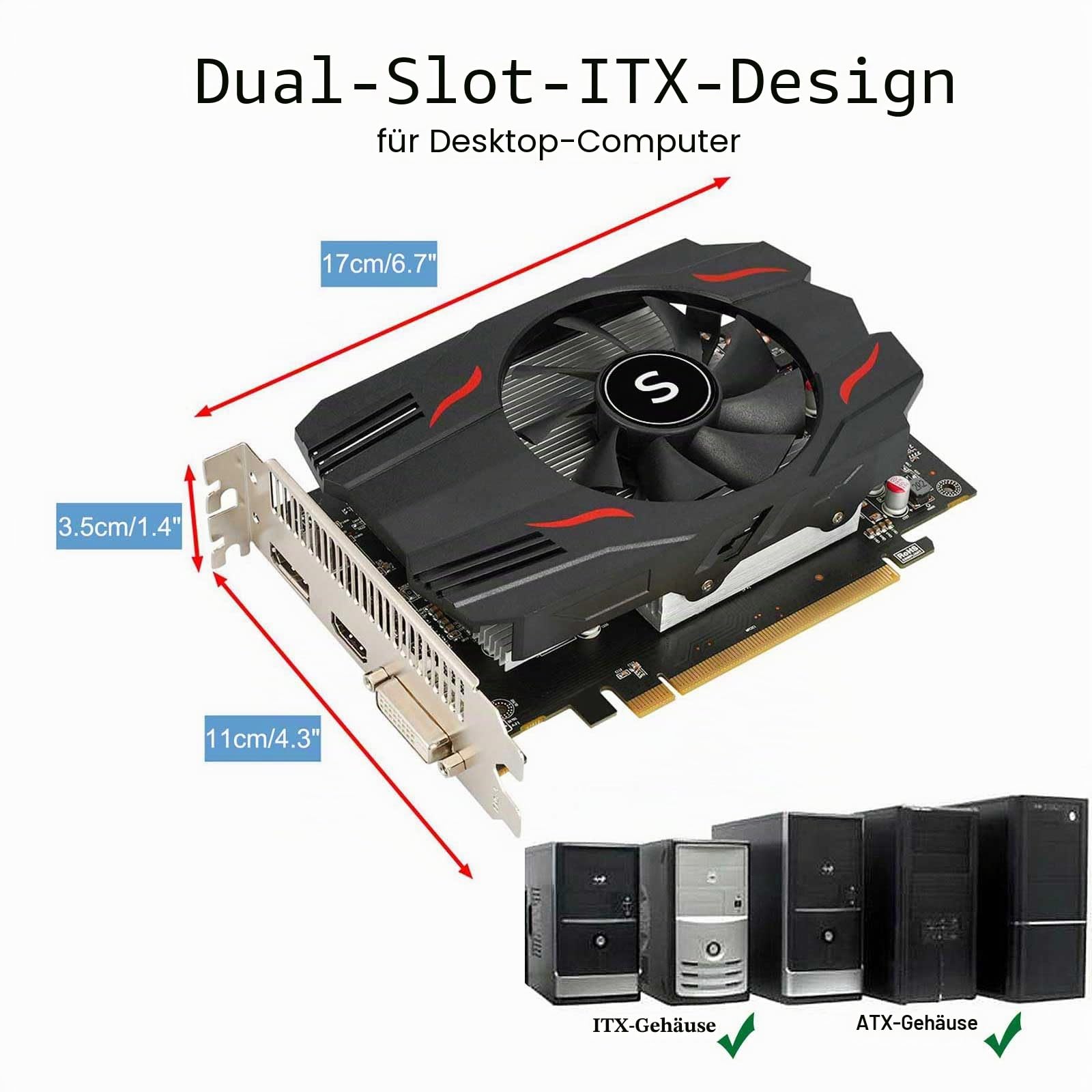 Radeon RX 550 Grafikkarte, 4GB, GDDR5, 128-Bit, DisplayPort DVI-D HDMI, ITX Design, PC Graphics Card Gaming, Support 4K Display, Computer GPU