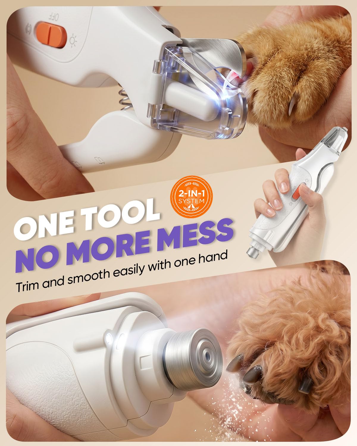 2-in-1 Cat Nail Clippers & Dog Nail Clippers Trimmers for Large Medium Small Dogs Cats Claw Trimmer Quick Sensor and Safety Guard USB Rechargeable with 2 LED Lights Dogs Nail Trimmer - image 2