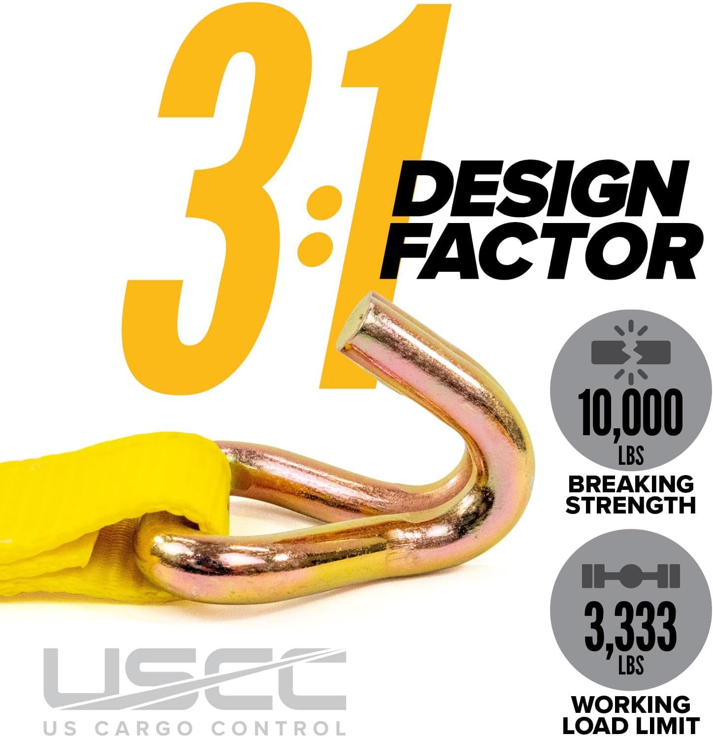 US Cargo Control Wire Hook Ratchet Straps 2 Inch x 12 Foot (10-Pack), 10,000 LBS Break Strength, Yellow 2 Inch Ratchet Straps Heavy Duty with J Hooks, Heavy Duty Tie Downs for Trailers and Trucks