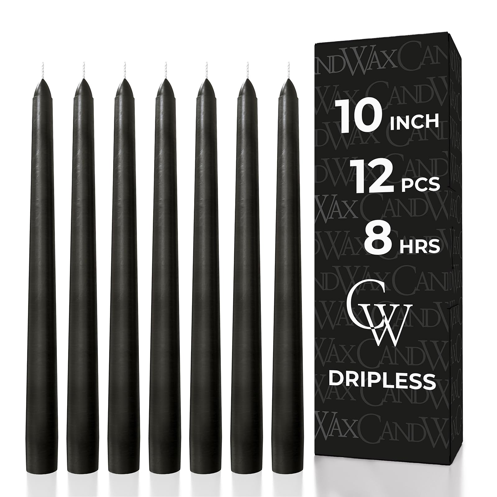 CANDWAX Świece stożkowe 25 cm, zestaw 12 sztuk, wysokie świece, bezzapachowe, czarne, stożkowe, idealne jako świece dekoracyjne na Halloween, czarne świece