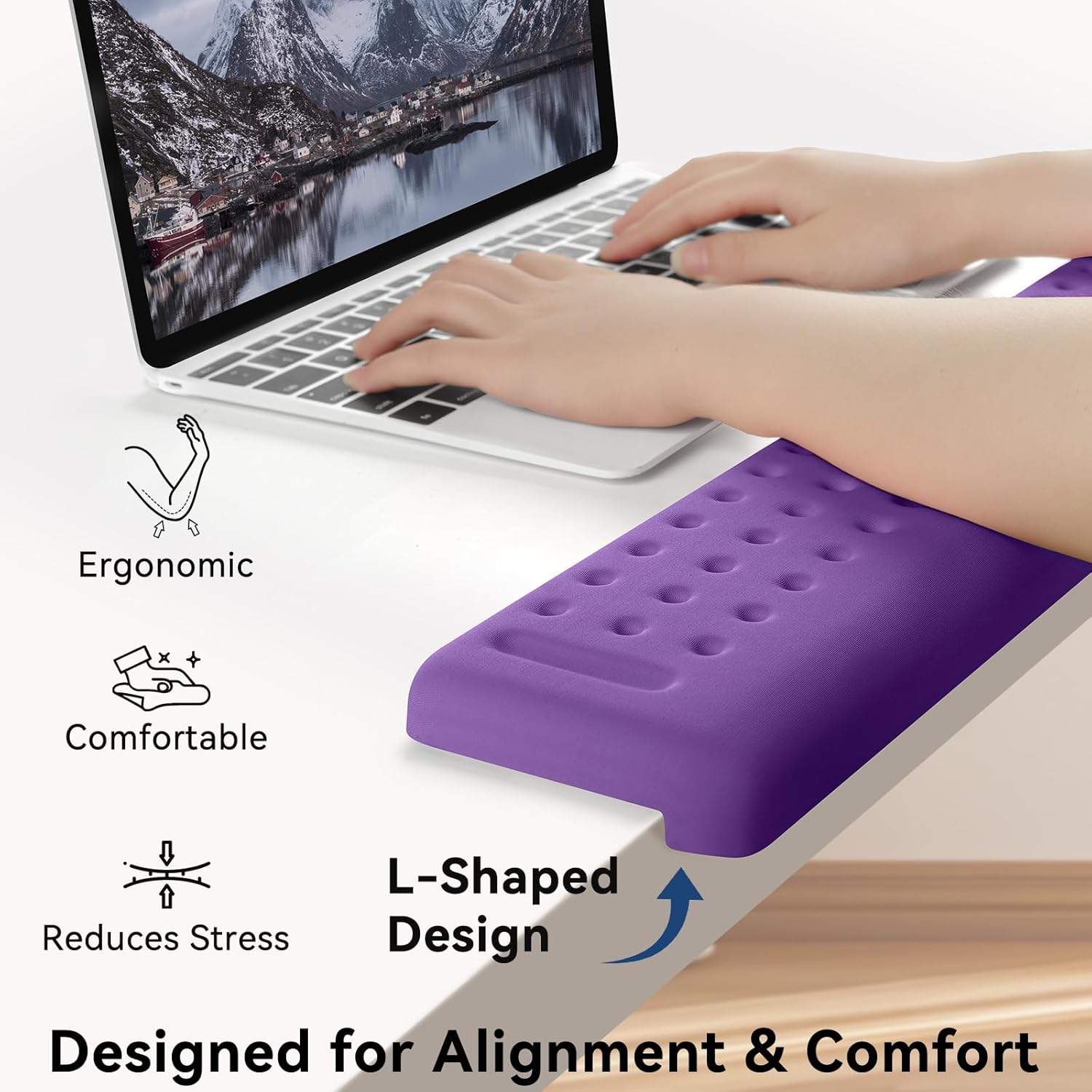 Sushret L-Shaped Desk Elbow Pad for Desk, 2-Pack Memory Foam Elbow Rest for Desk Edge Cushion, Non-Slip Ergonomic Arm Rest for Wrist, Palm & Forearm Support, Office Home, Separate Design, Purple
