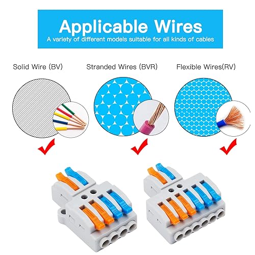 Miniatura 24 de Conectores de cable de palanca, paquete surtido de 75 conectores de cable, kit de conectores de empalme compacto para cables eléctricos, cables
