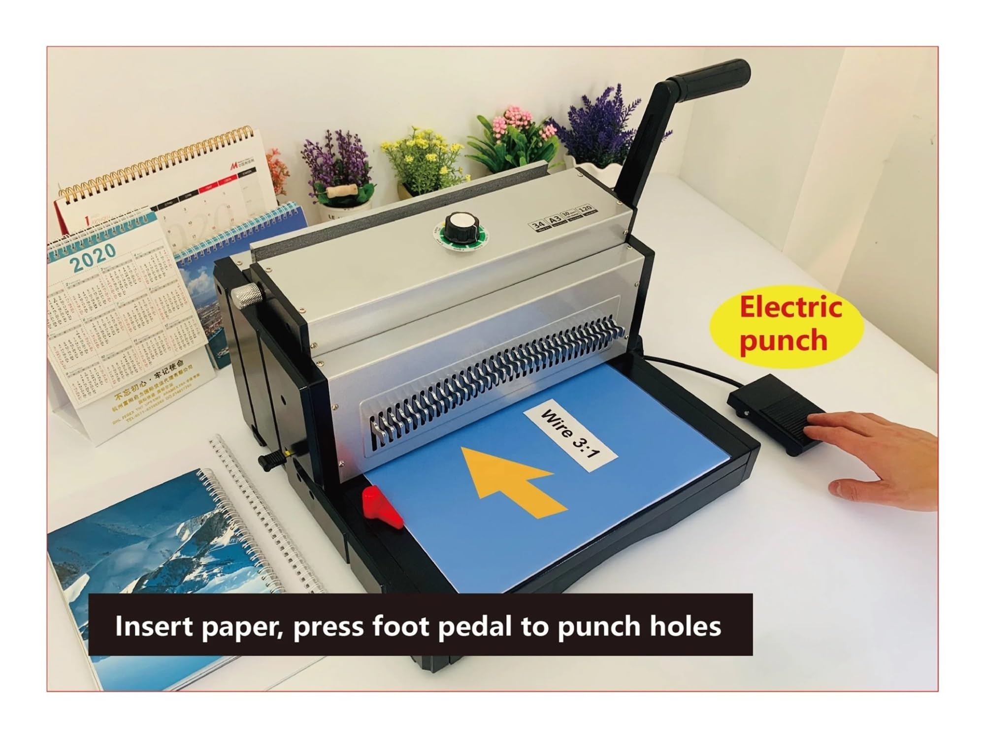 ET8707 A3 A4 14,3mm Draht 3:1 Elektrische Stanz Bindemaschine Locher Maschine Einstellbare Puncher Papier Punch A5