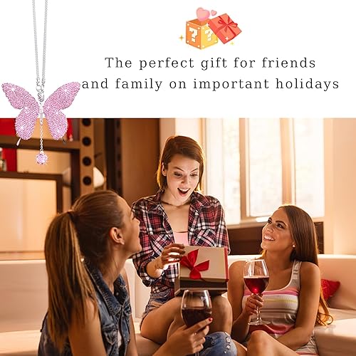 Miniatura 5 de Accesorios de automóvil con diseño de mariposa brillante para mujer, colgante de adorno de espejo retrovisor de automóvil de diamante, regalo del