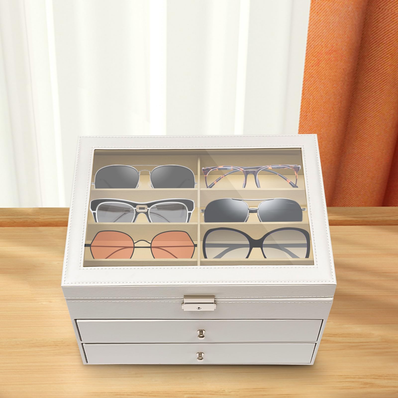 Brillenbox Sonnenbrillen Aufbewahrungsbox für 24 Brillen Aufbewahrung Sonnenbrillen brillenaufbewahrung mehrere brillen 34 x 25 x 19 cm Brillenkoffer Sonnenbrillen Präsentation Showcase