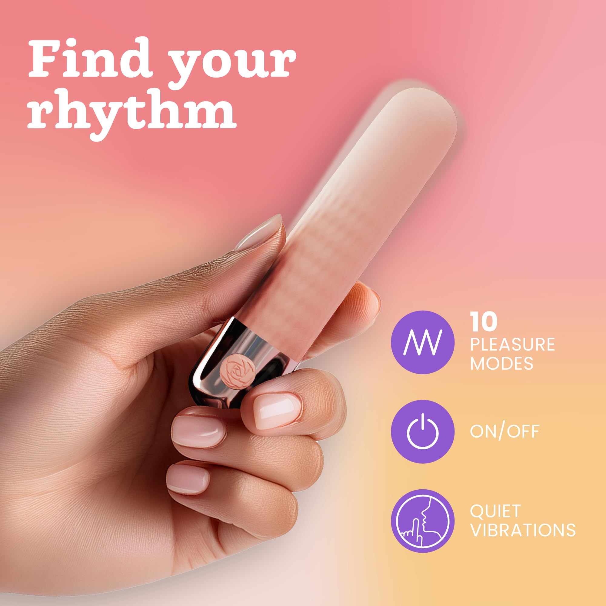 Mini vibratore bullet di Oliver James – Ricaricabile, impermeabile, 10 modalità di piacere, silicone sicuro, sex toy discreto per donne, 9,6 × 1,8 cm, (rosa pastello)