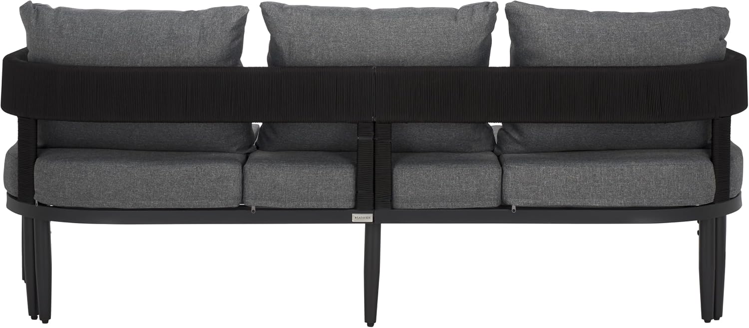 SAFAVIEH Outdoor Collection Viola Black & Grey Curved Back 3-Seater Sofa