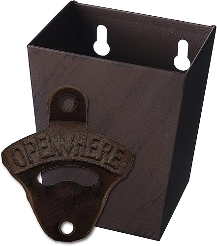 Jumiok Abrebotellas de cerveza de hierro fundido rústico montado en la pared con colector de tapas Paquete estrecho vintage