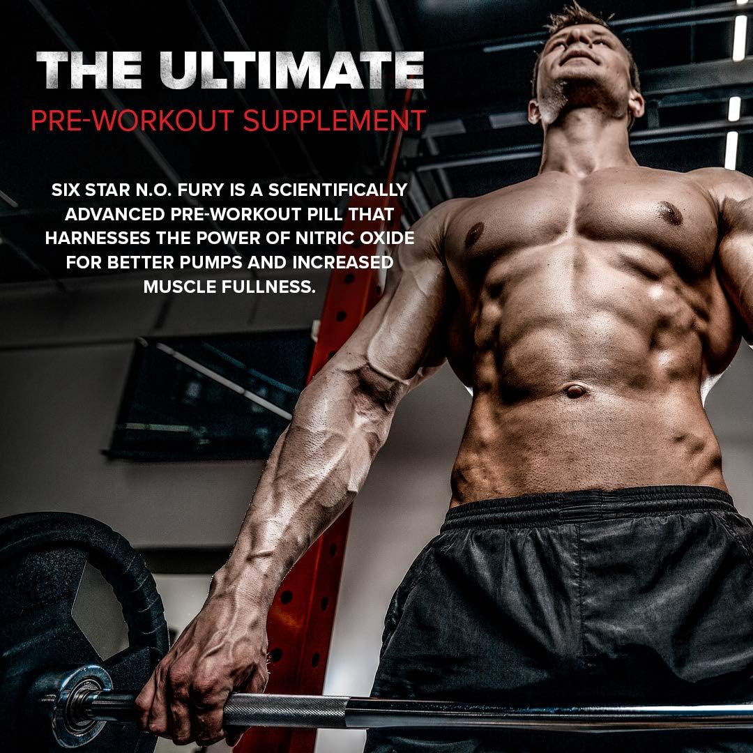 Six Star Nitric Oxide Supplement Nitric Oxide Fury Pre-Workout | Pre Workout Nitric Oxide Pills for Men & Women | Sports Nutrition Pre-Workout Products | Nitric Oxide Pre Workout Pills