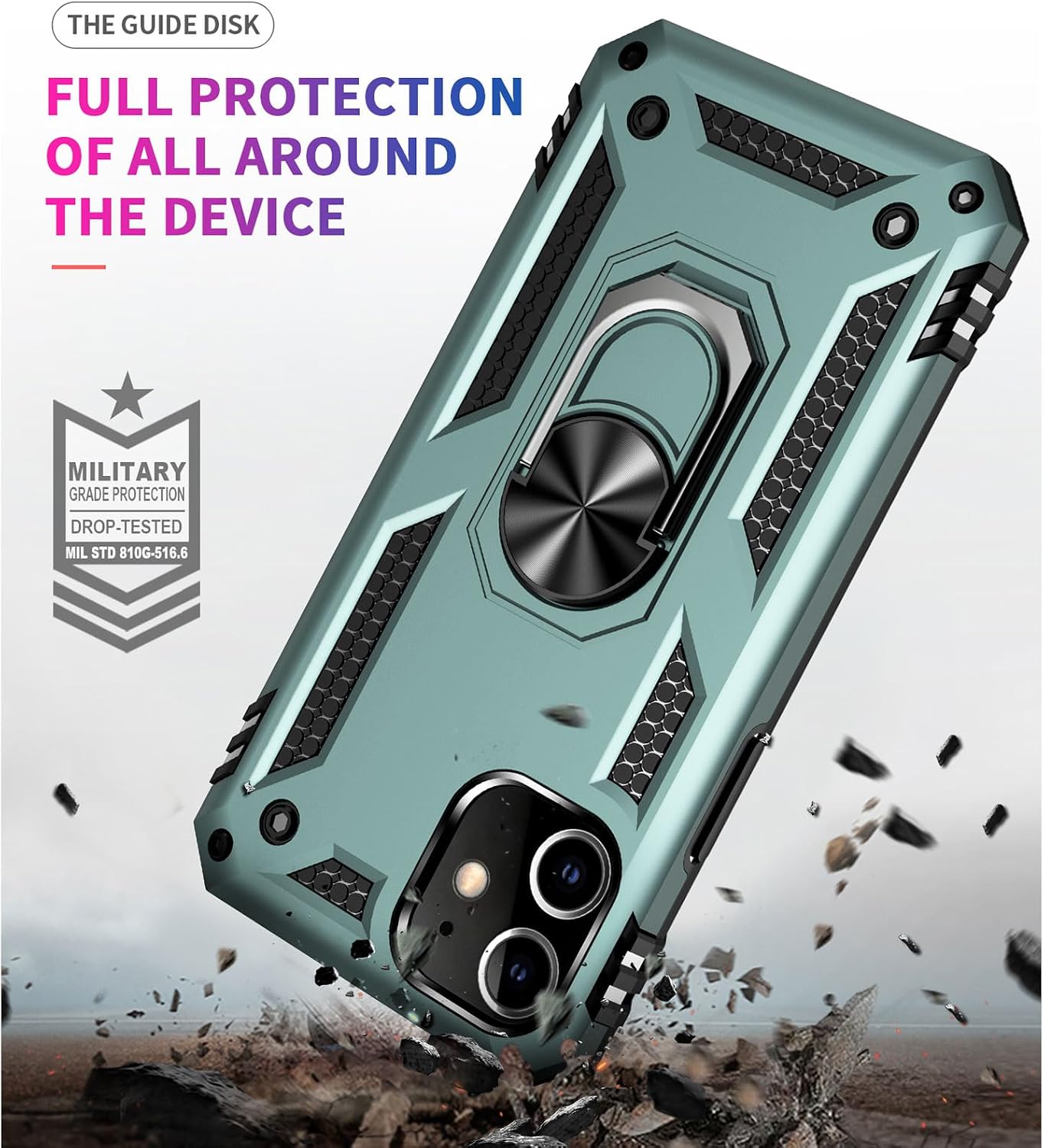 Yiakeng for iPhone 12 Mini Case: iPhone 12 Mini Phone Case with HD Screen Protector - Military Grade Protective Cases with Ring for iPhone 12 Mini(Dark Green) image 3