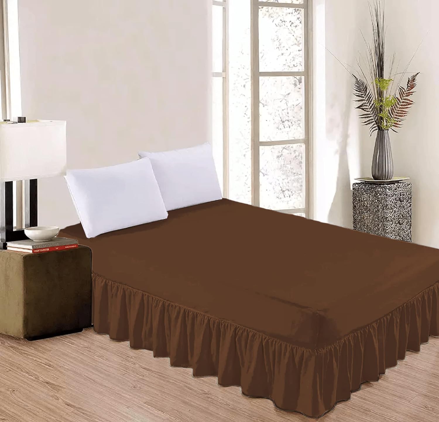 HOMES-LINEN Valance Sheet Percale Polycotton Extra Deep Frilled Valance Fitted Bed Sheet (Chocolate, Double)