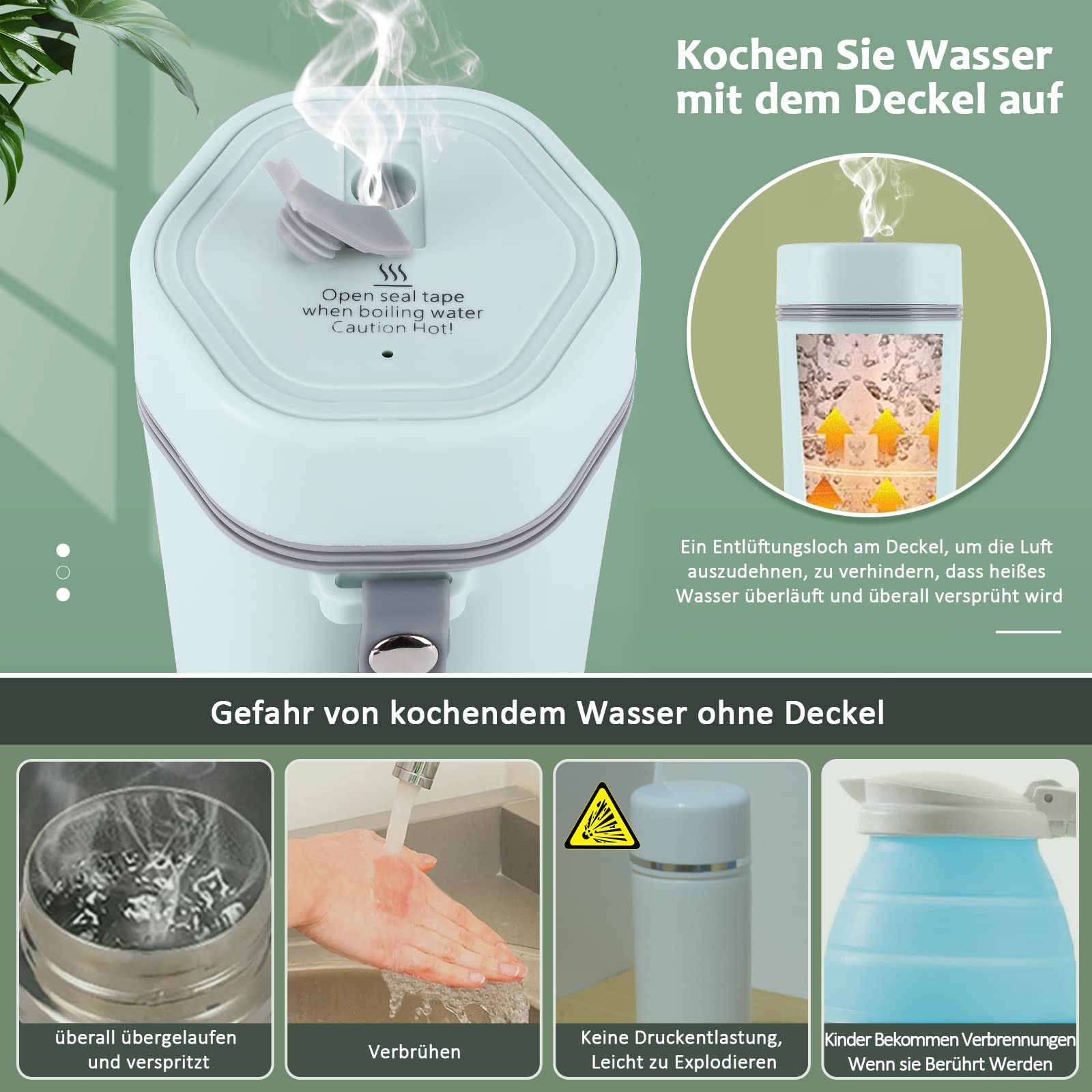 Garvee Hervidor eléctrico portátil para café y té - Acero inoxidable 304 - Calentamiento rápido y seguro - Ideal para viajes y oficina - Diseño compacto - Capacidad 400ml - Apagado automático - Green