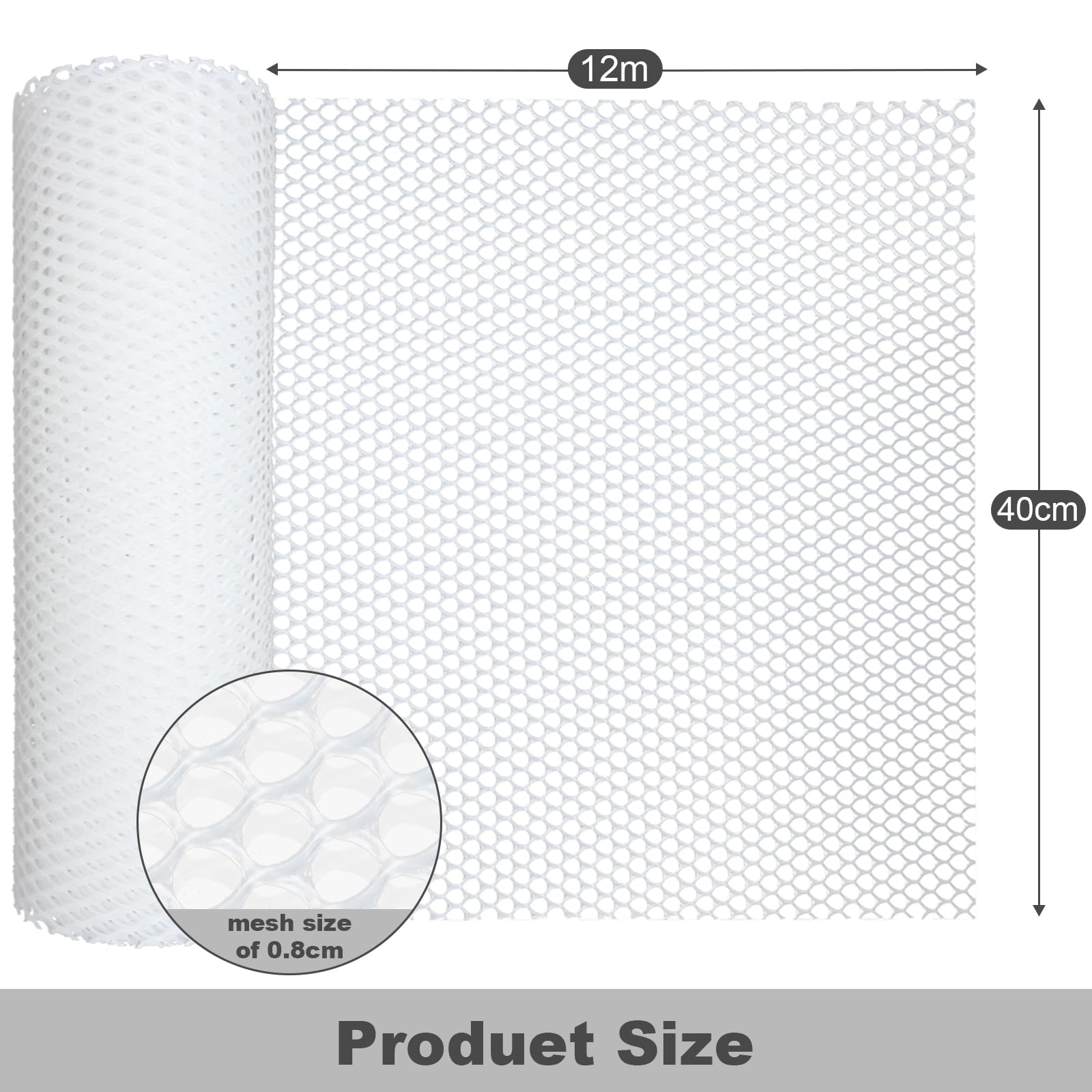 Tking Plastic Chicken Wire Mesh Roll 40cm x 12m (15.75" x 472.44") 8mm Holes & 100 Fixed Straps Fencing Mesh Poultry Breeding Netting Garden Balcony Net Fence Farm For Home Gardening Protection White - Image 2