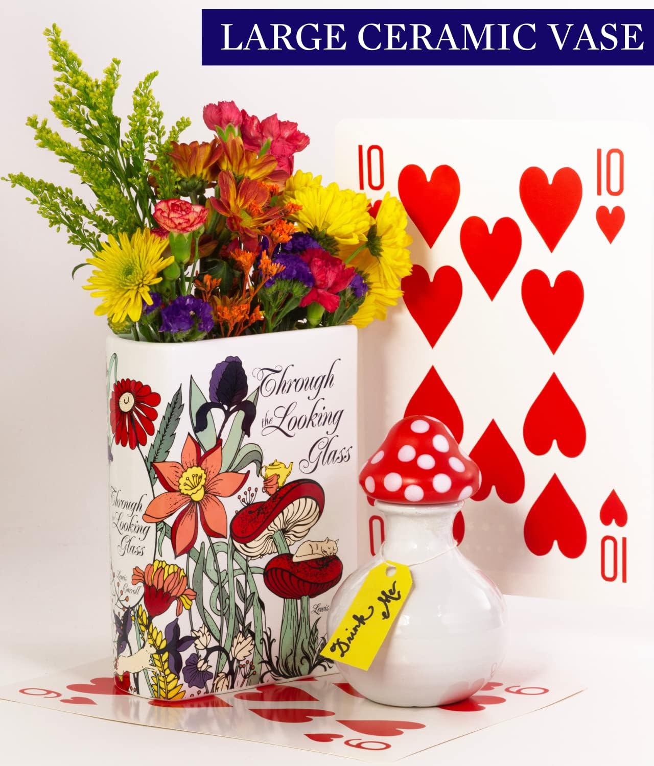 Steel Mill & Co Book-Shaped, Ceramic, Decorative Vase, Small - The Great Gatsby Bundle with Book-Shaped Decorative Vase, Large - Through The Looking Glass