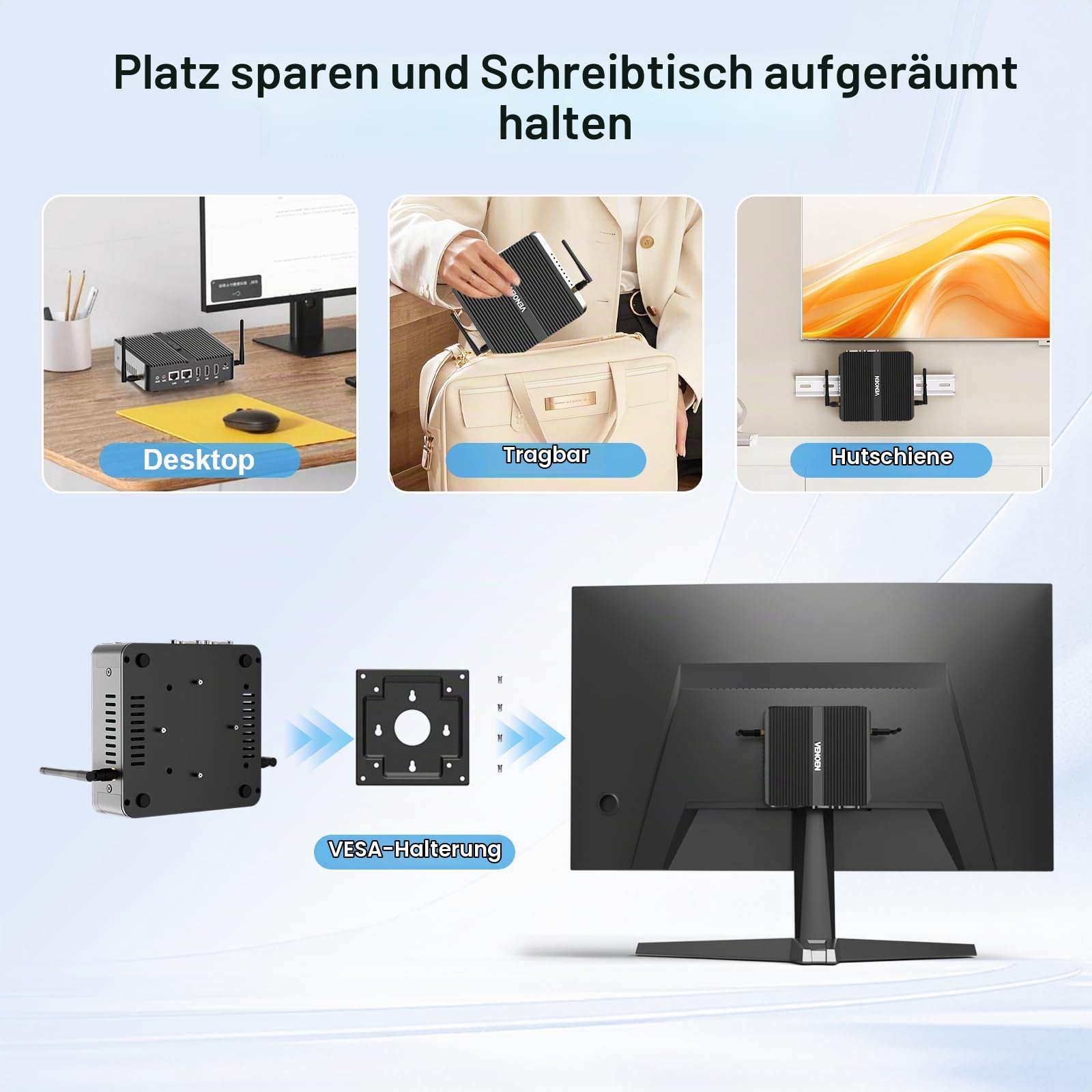 VENOEN Mini PC Industrie N95 lüfterloser PC Dual LAN Industrial Desktop PC | 8GB RAM 128GB SSD, Dual HD, DP, 4K Mini Computer Dual RS232 COM, WIFI, BT4.2, Auto Power On, Linux/Win11 Pro