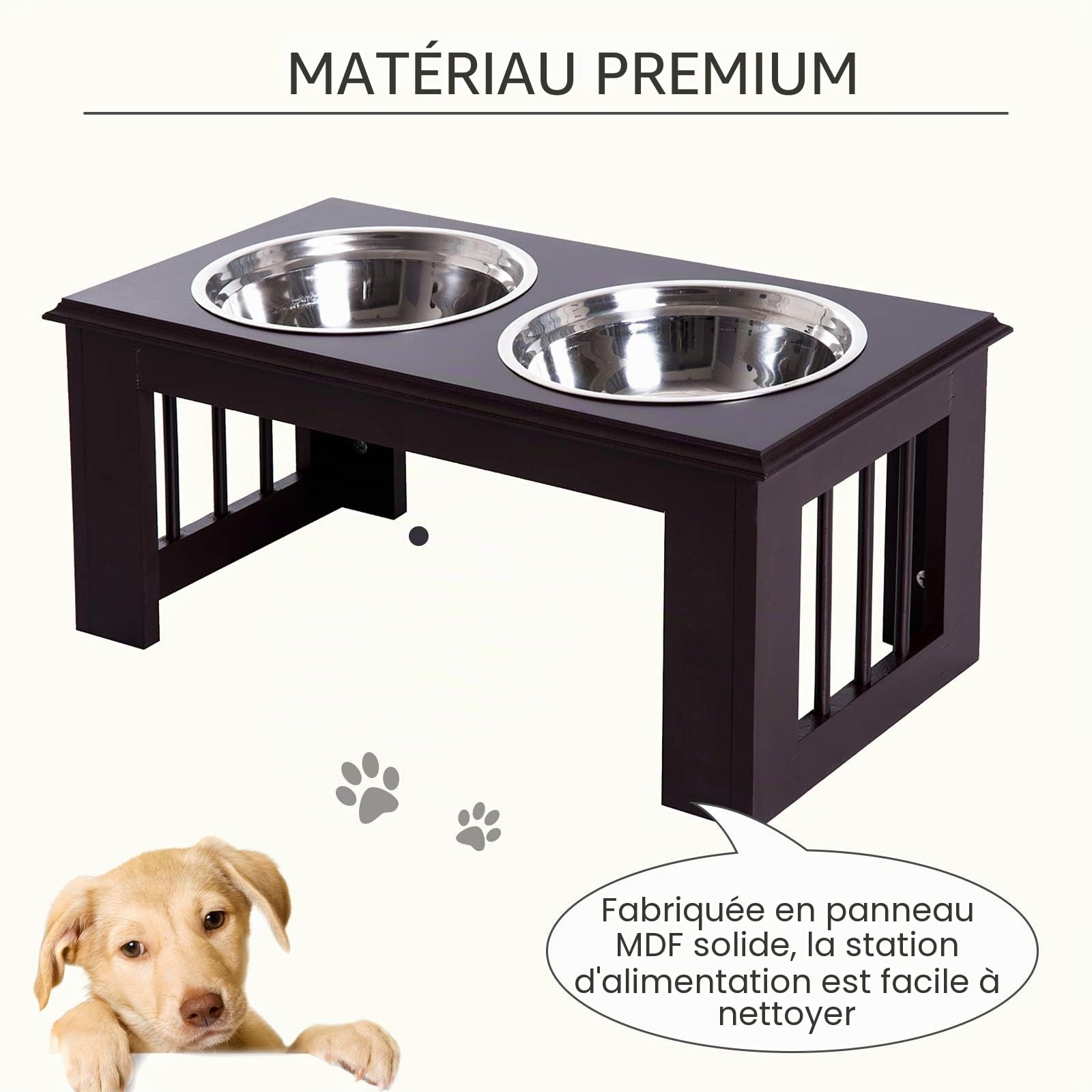 PawHut Gamelle surélevée Chien Moyen avec Support 58x31x25cm Marron