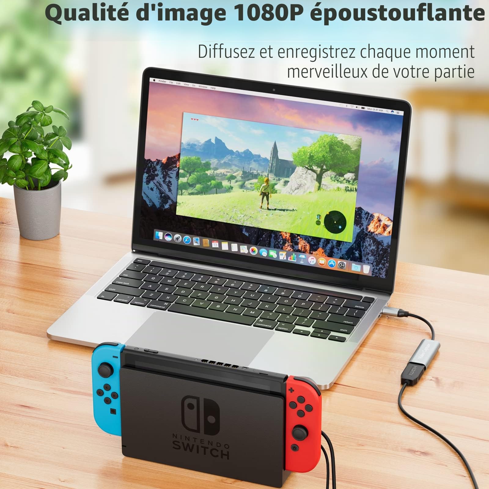VIXLW Carte de Capture vidéo HDMI USB 3.0, 4K 1080p60fps, Carte de Capture pour Le Jeu en Direct, pour Windows/Mac OS avec Adaptateur USB C pour PS4/Switch/Xbox