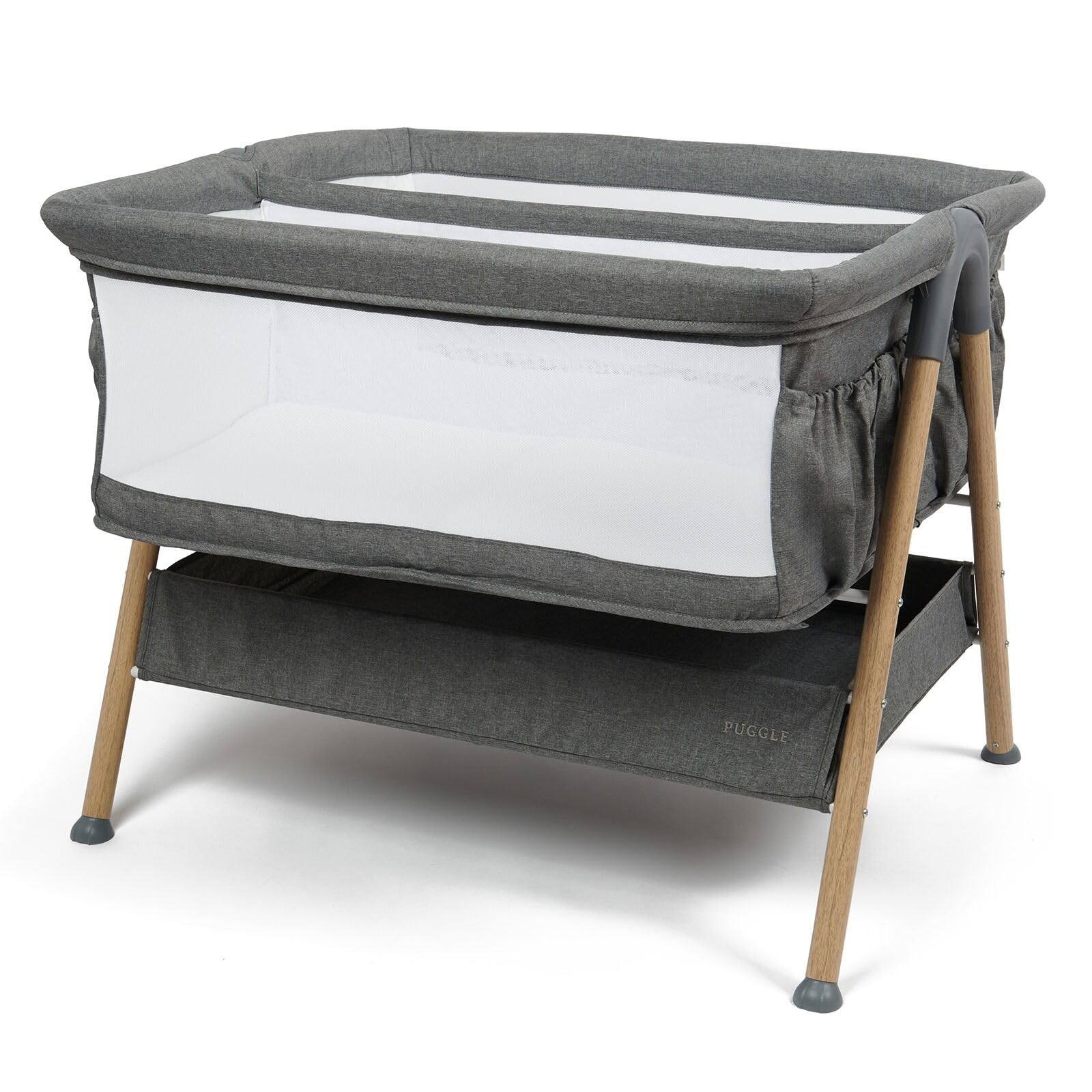 Puggle Dreamy Twin Bedside Crib - Grey