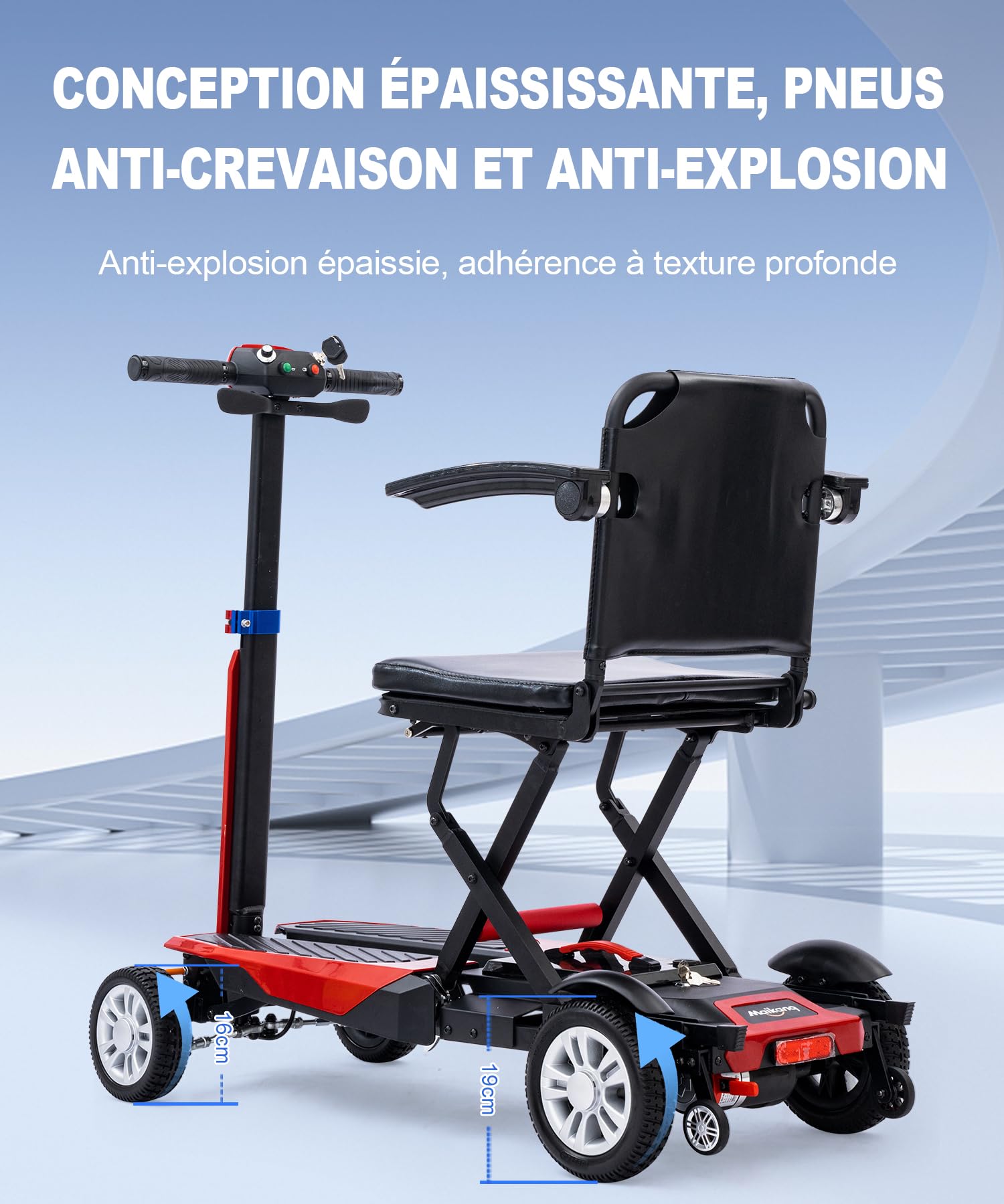 Z01 Scooters para discapacitados plegable para mayores | Autonomía 20km | Sin montaje, listo para usar al sacarlo de la caja | Neumáticos antipinchazos | Diseño antivuelco | Carga máxima 150kg - Rojo