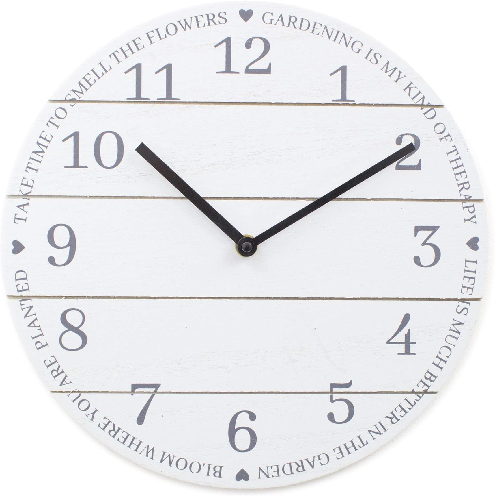 Carousel Home and Gifts 30cm Potting Shed Gardening Round Clock - Wooden Wall Mounted Analogue Clock - White