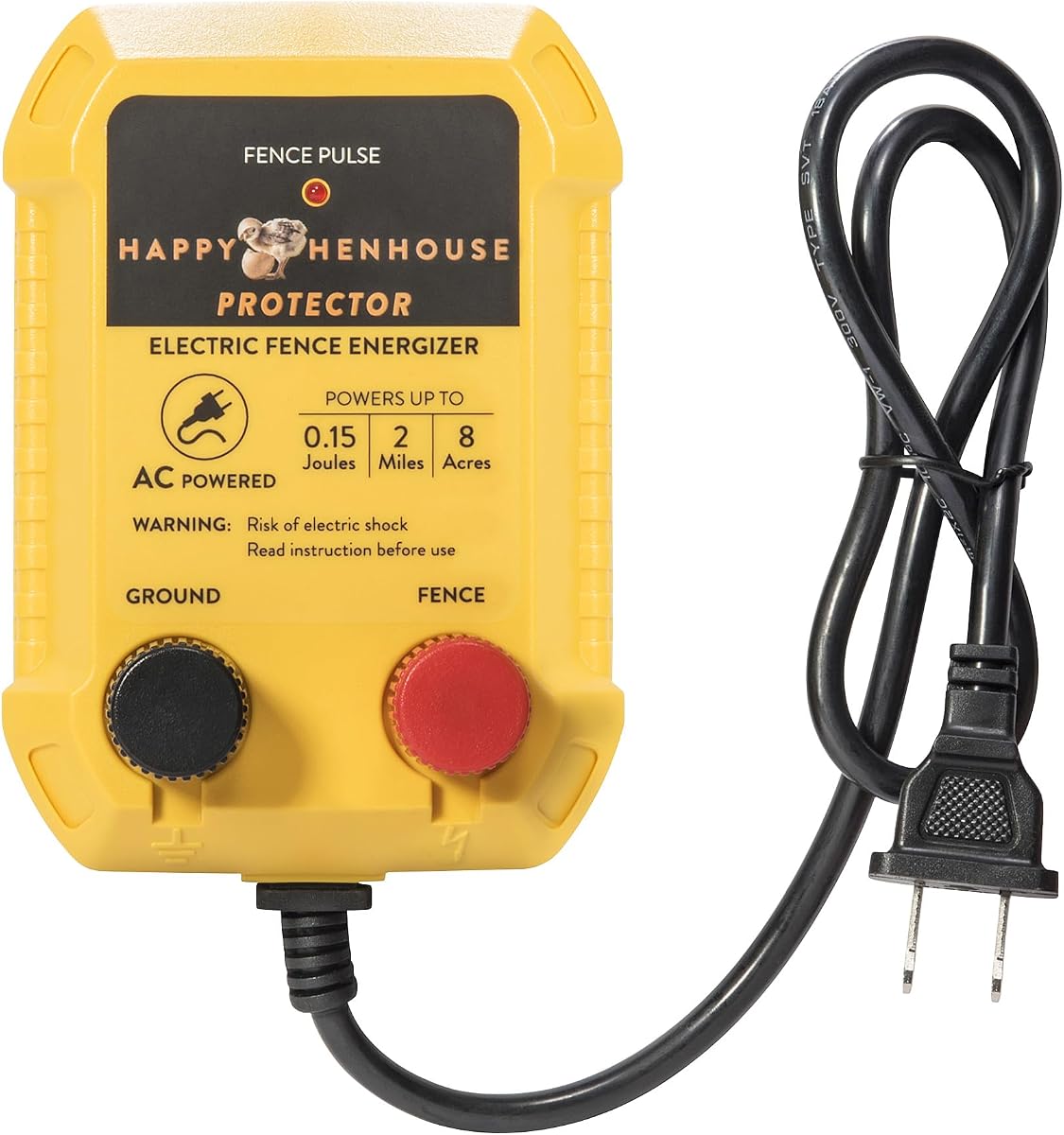 Cargador de cerca eléctrica - Potente energizador de cerca enchufable de 110 V CA para pollos, pequeñas granjas y jardines - Protección contra depredadores de fácil configuración para un alcance libre más seguro