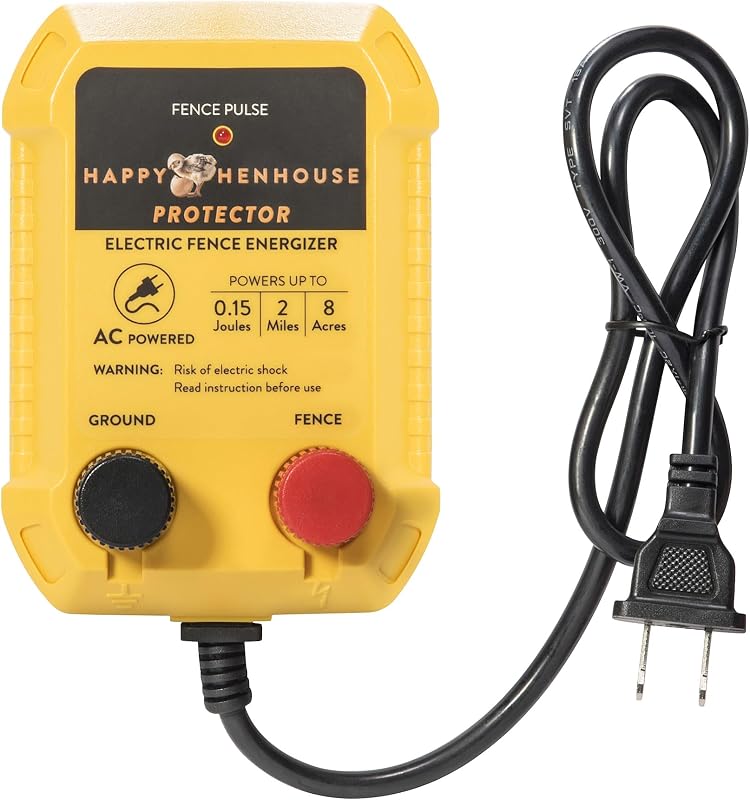 Cargador de cerca eléctrica - Potente energizador de cerca enchufable de 110 V CA para pollos, pequeñas granjas y jardines - Protección contra depredadores de fácil configuración para un alcance libre más seguro