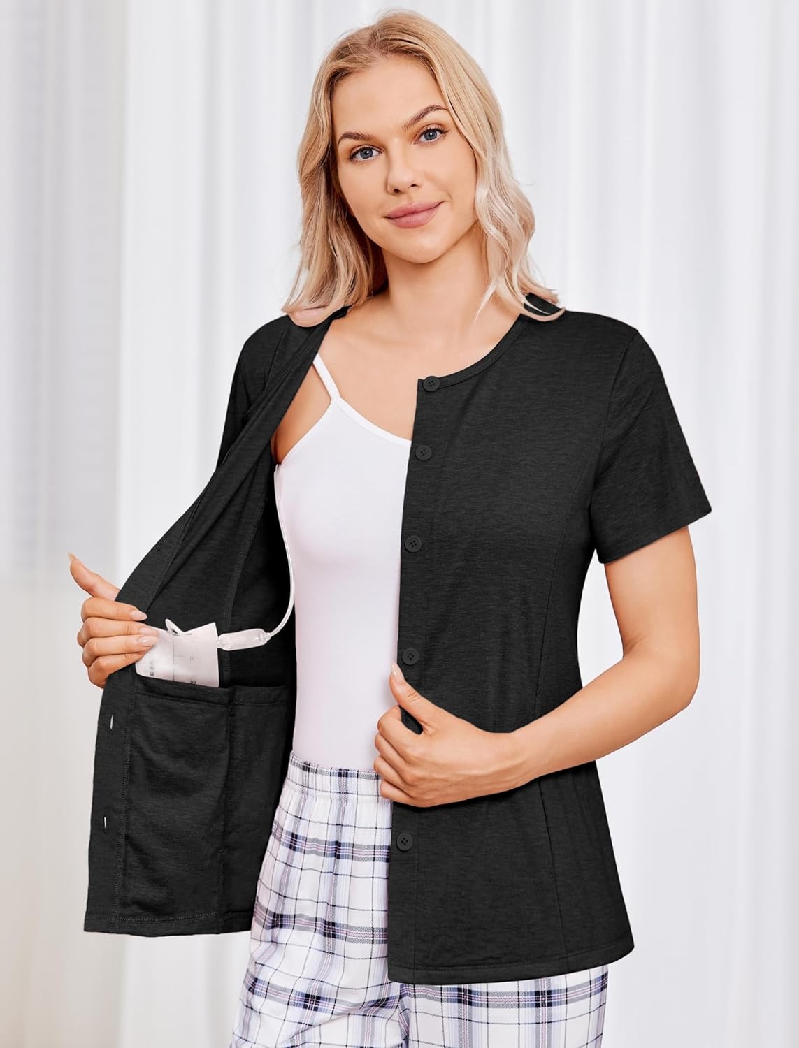 Deyeek Mastectomy Shirts with Drain Pockets Tear Away Side Shoulder Surgery Tops for Women Chemo Shirts for Port Access - Image 2