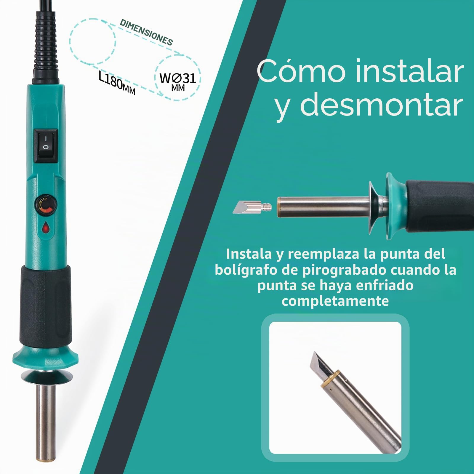 YIHUA 930-IV Herramienta de pluma de pirograbador de madera kit con 25 puntas de pirografía (punta sólida), 2 madera de pirograbado, 1 alicate para pirografo(EU Plug)
