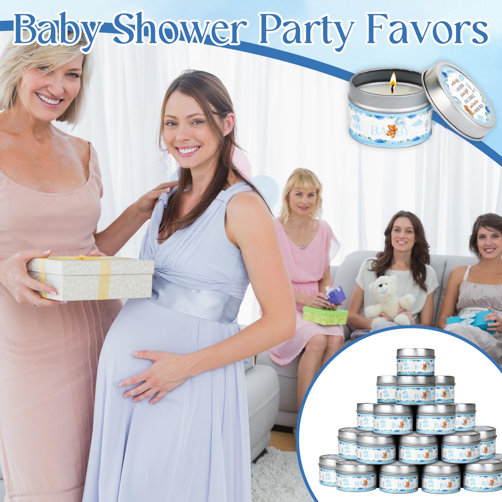 50 zestawów świec na baby shower, upominki na imprezę, niedźwiedź, lawenda, upominki luzem dla gości, dziewczyny, chłopca, baby shower, ujawnienie płci, prezenty na imprezę (niebieski niedźwiedź)
