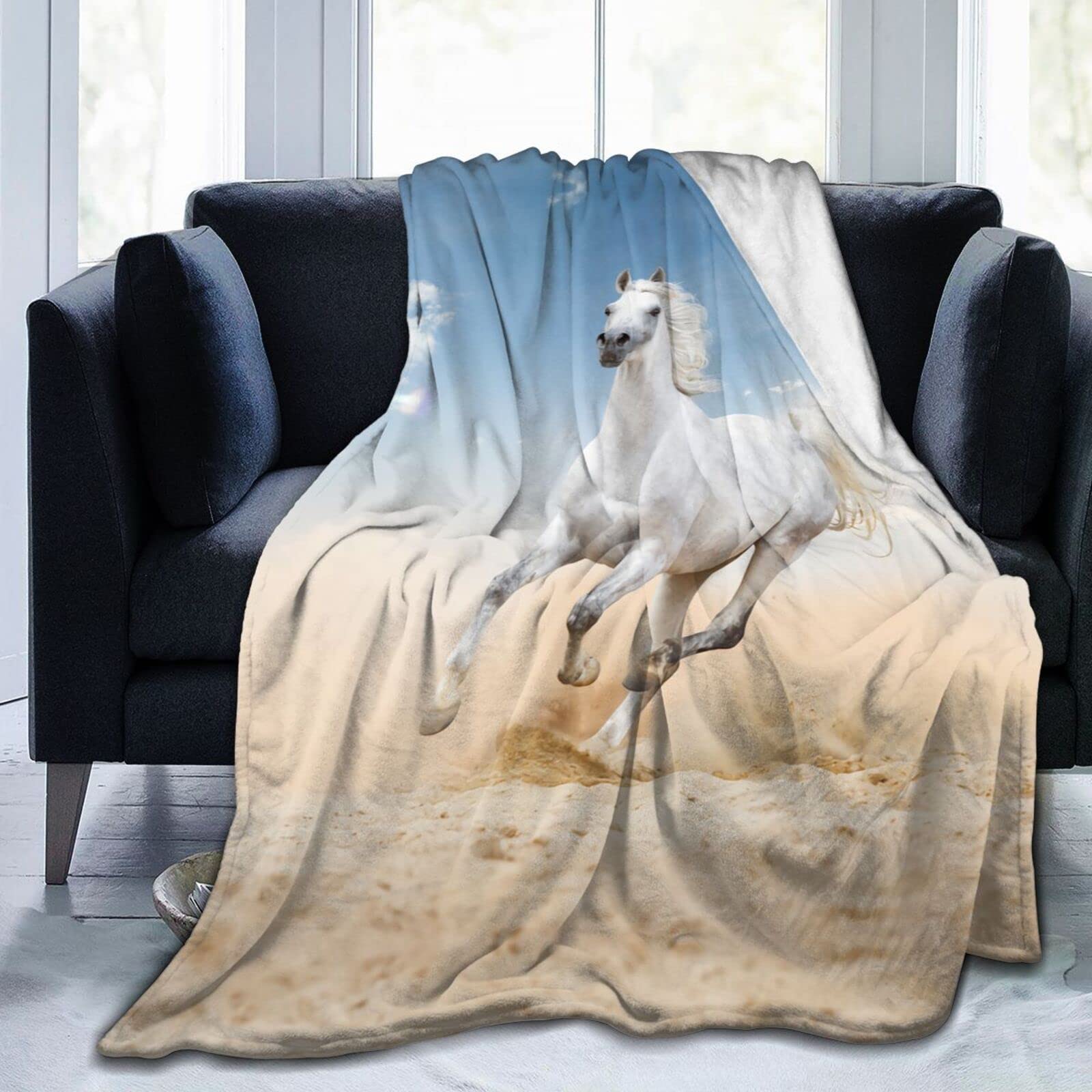 Lsjuee Funny Horse Throw Blanket Soft Cozy Lightweight Blankets Cute Animal Horses Flannel Blanket for Sofa Couch Bed Office 80"X60"