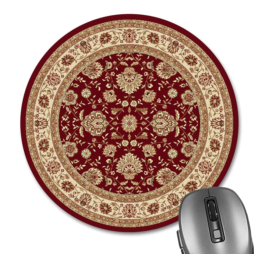 knseva Vintage Oriental Persian Floral Round Mouse Pad Retro Red Beige Flowers Design Mandala Art Circular Mouse Pads