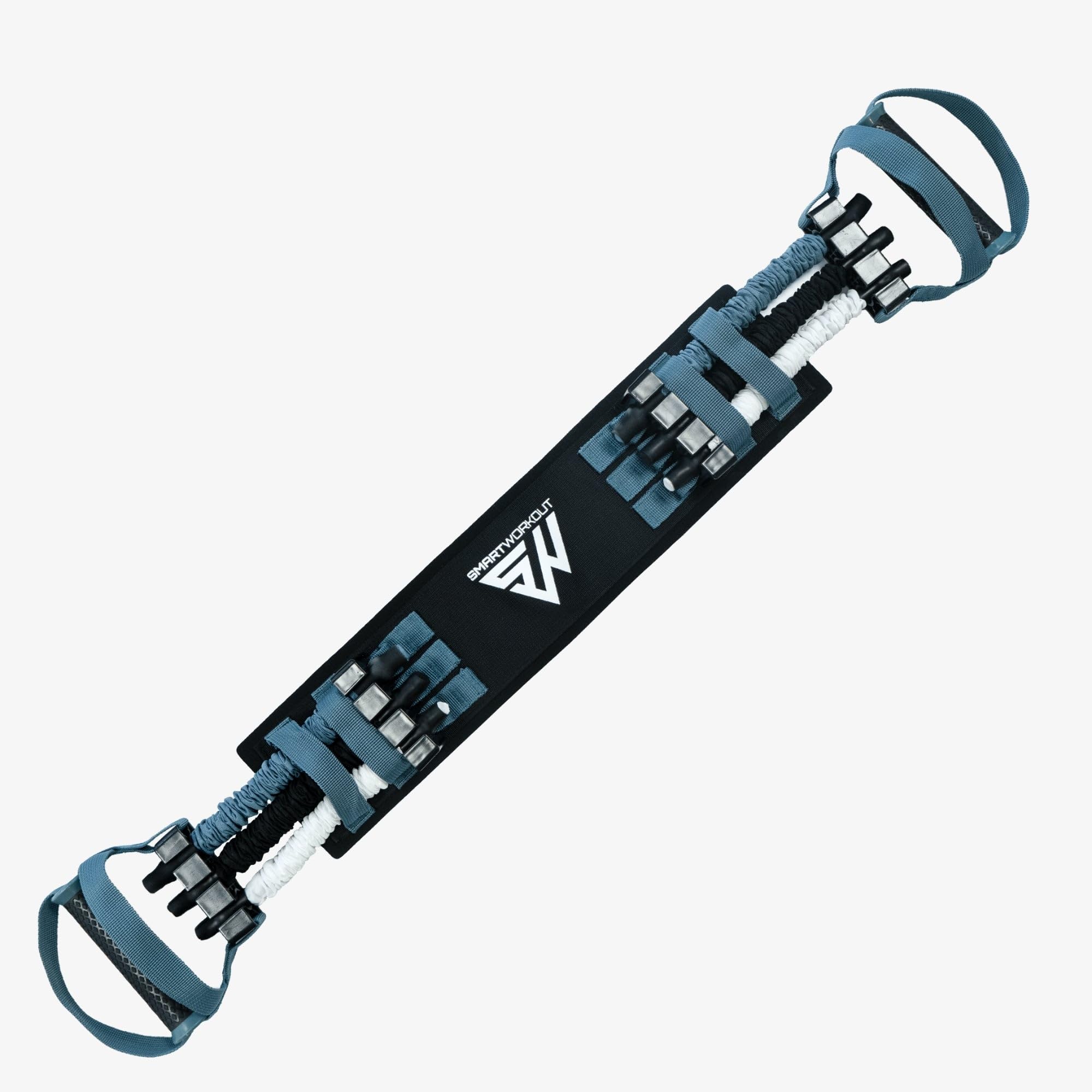SmartWorkout - SMARTPRESS - Chest and Back Stretcher with Adjustable Resistance Bands up to 80 kg - 6 Short Bodybuilding Bands with Foam Frame and Progrip Handles