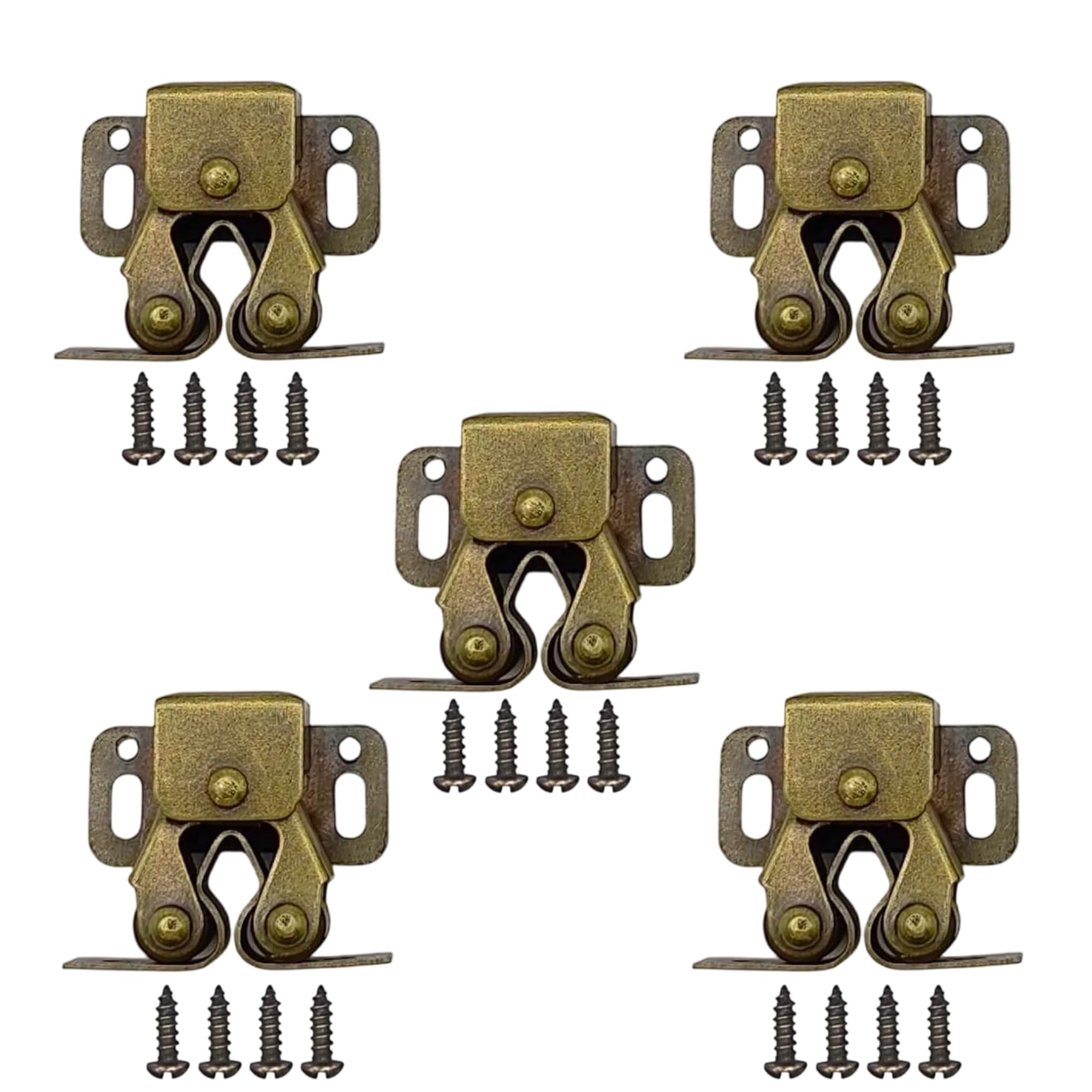 5 Pack Door Catch Double Roller Cupboard Latch Door Catches for Internal Doors Cabinet Cupboard Door Latch with Screws