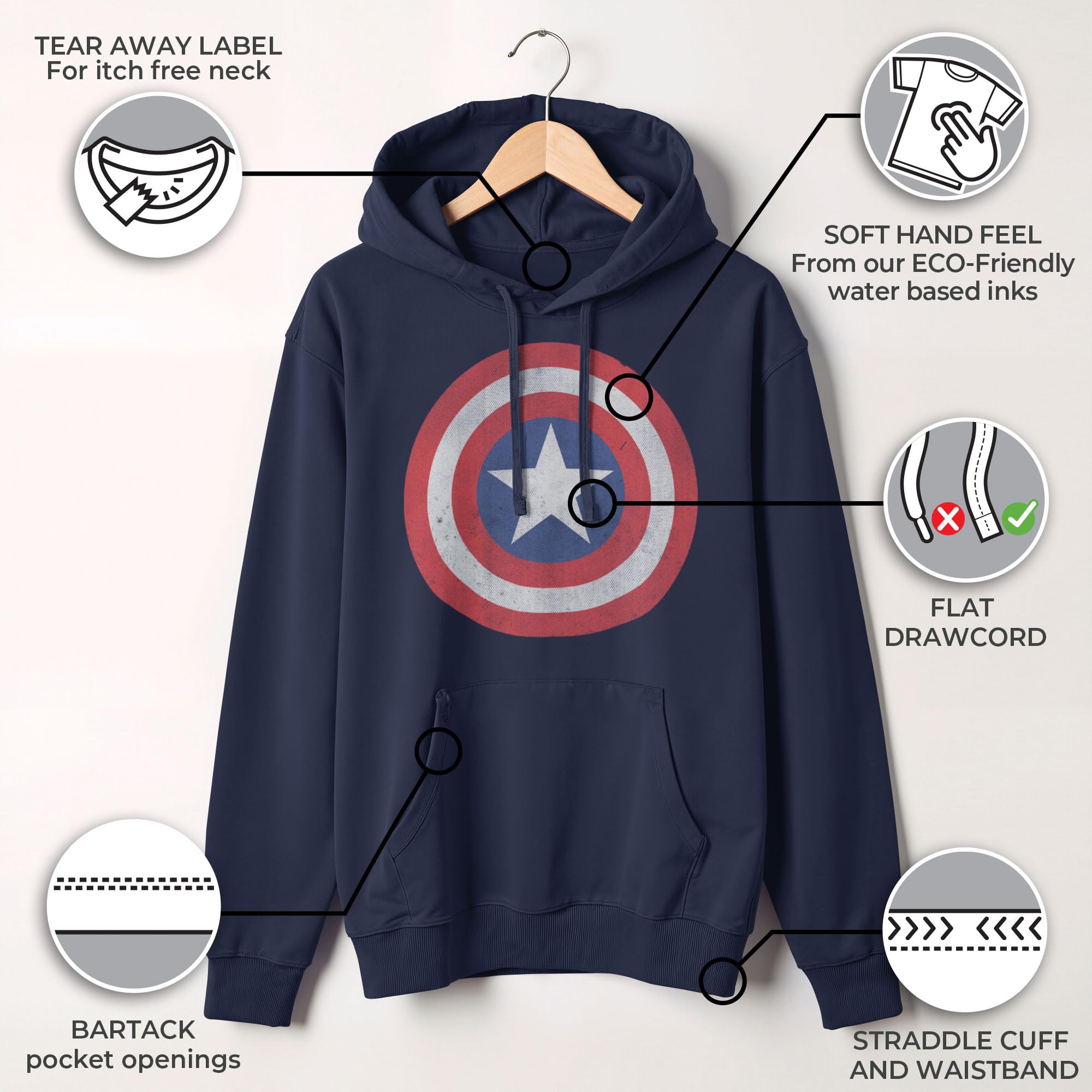Marvel Męska bluza z kapturem Captain America Classic Shield Pull Over