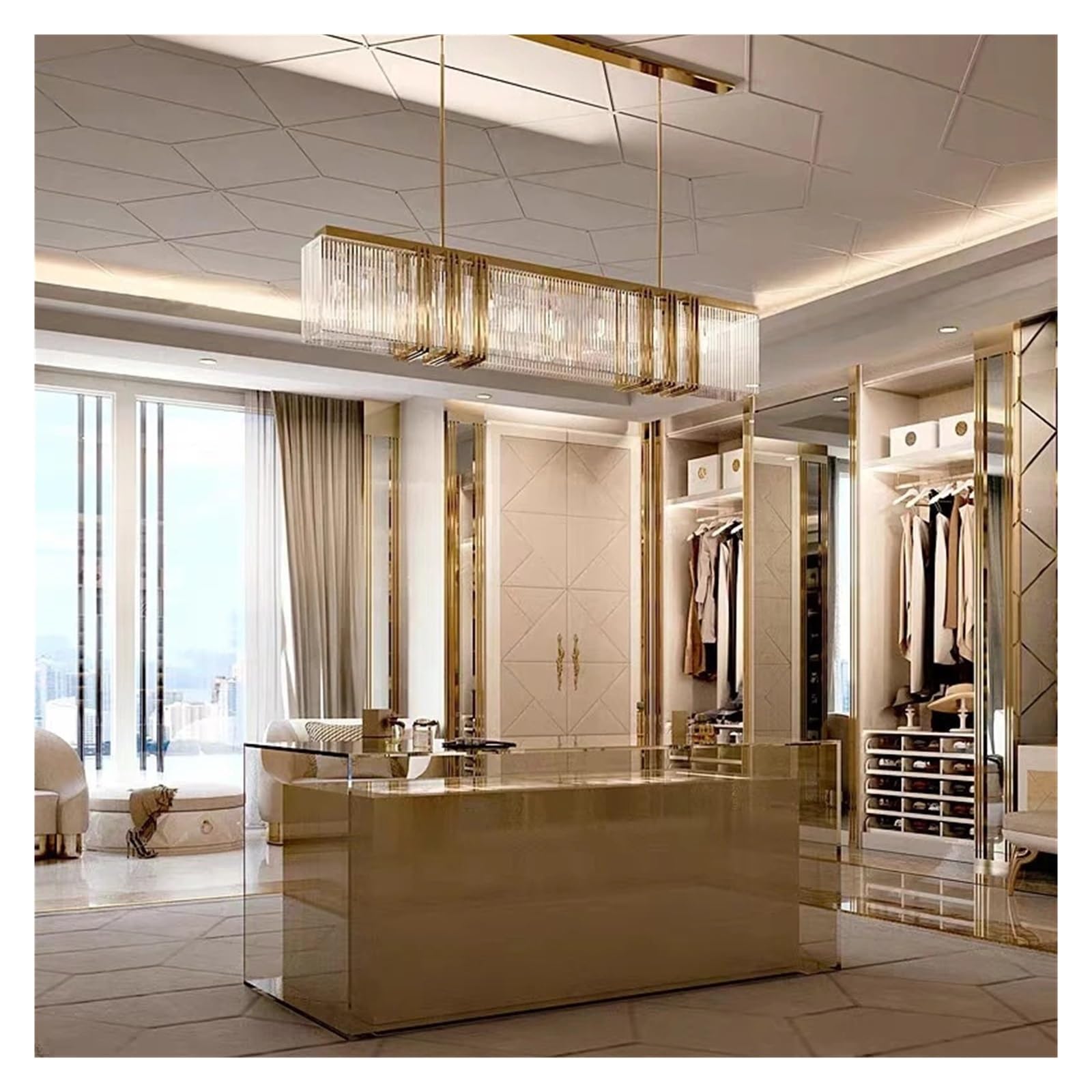 Genérico Luces colgantes Led de acero modernas americanas, lámpara colgante recta con brillo dorado for comedor, accesorios de iluminación for interiores Deco