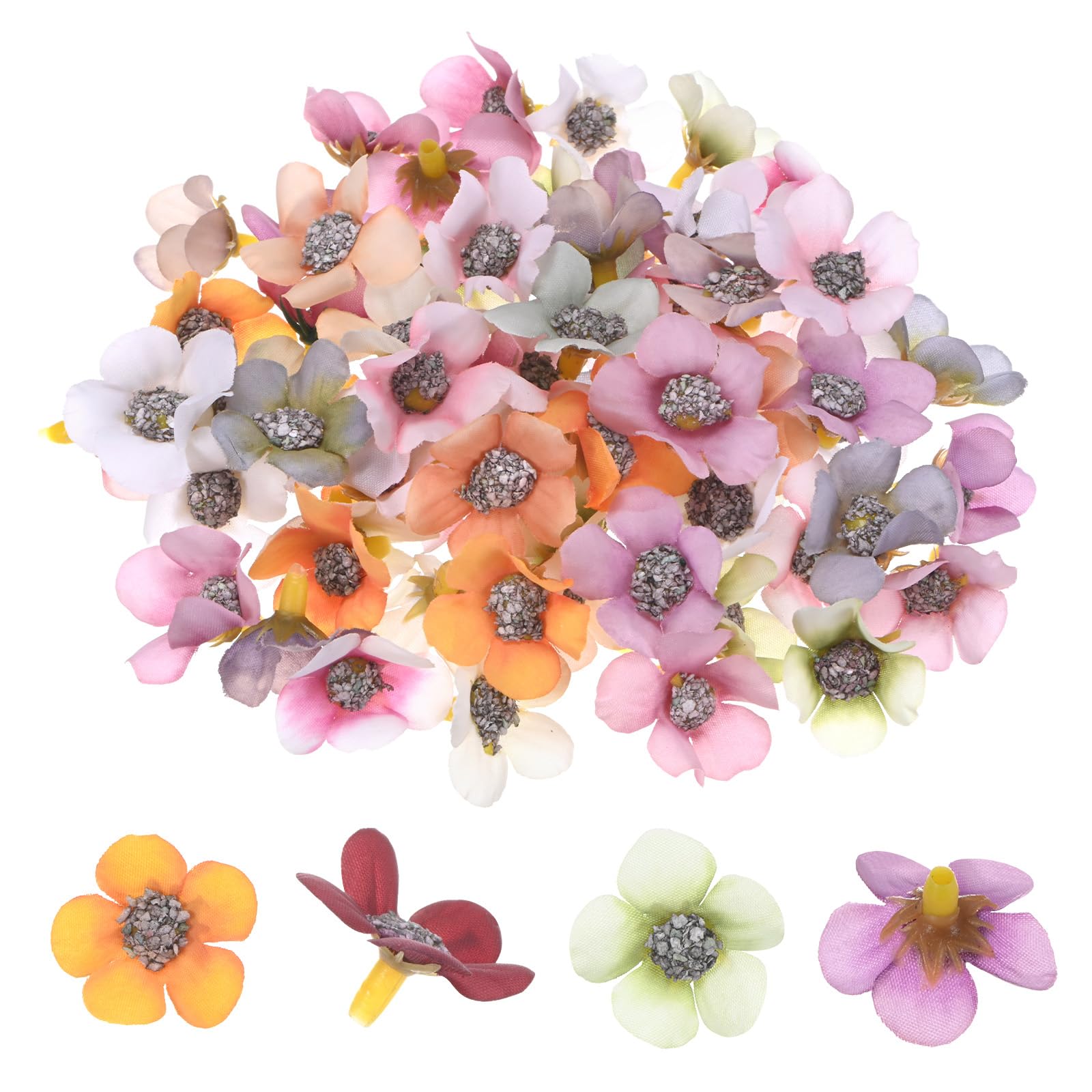 M METERXITY 100-Pack Artificial Flower Heads, Small Silk Faux Daisy Flowers for Wedding/Garland/Hat/Shoes/Party Decoration, Fake Mini Cherry Blossom Petals Bulk [Multicolored]