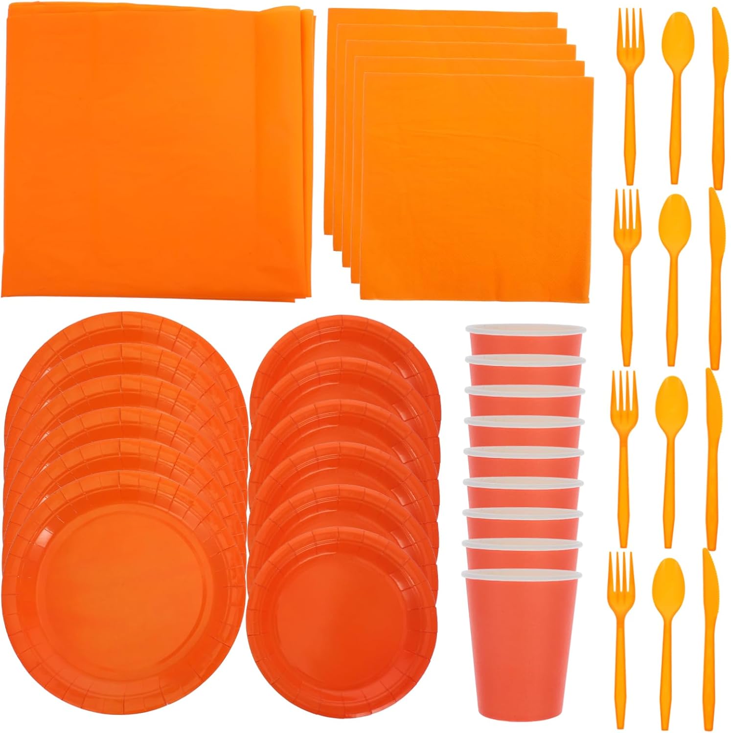 PRETYZOOM Party Dinnerware Orange Paper Plates Cups Napkins Forks Knives Tablecloth for Wedding Gatherings