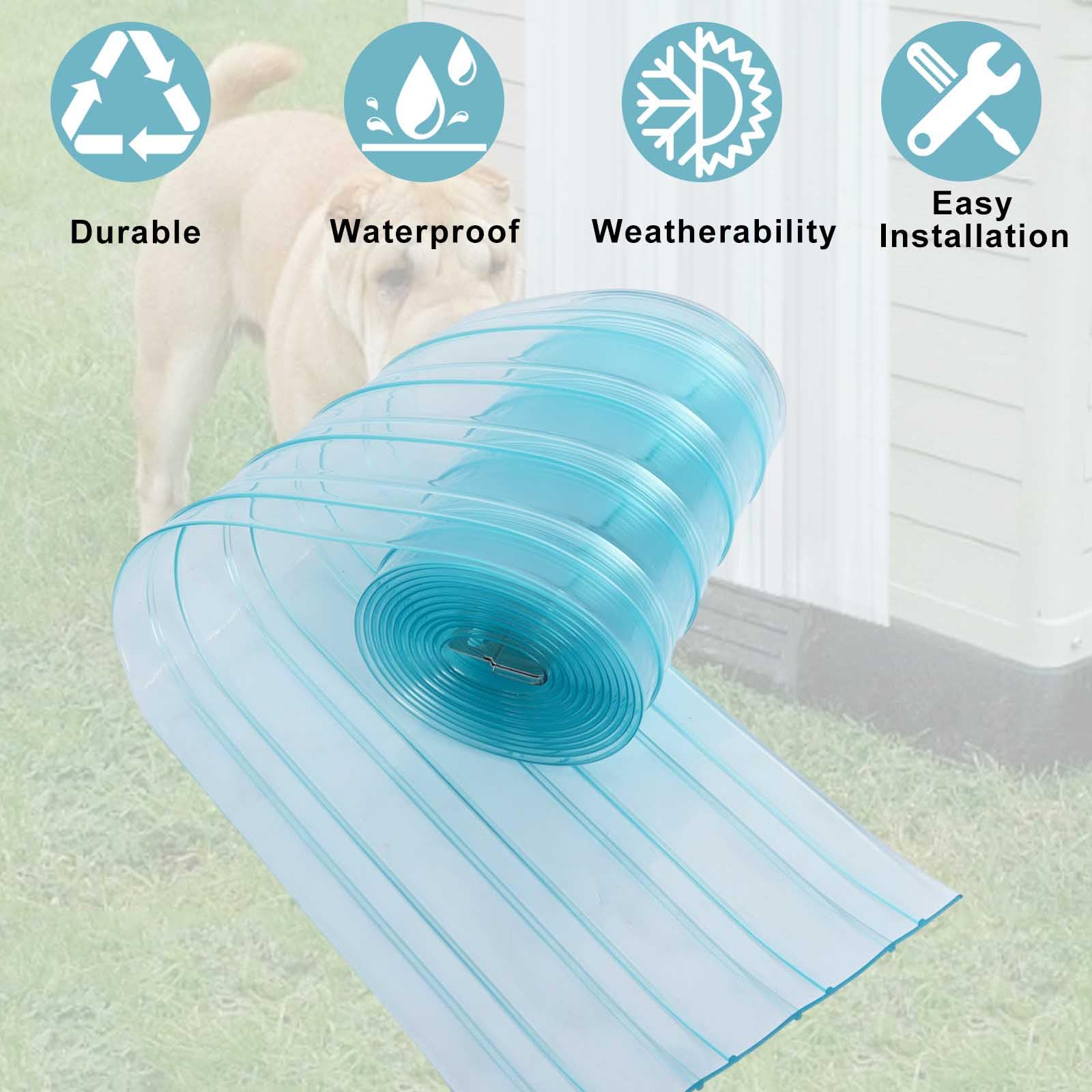Gekufa Cortina de Puerta para Perro, Cortina de Lamas de PVC Transparente 3.6m*20cm (con 2pc Metálicas), Cortina de Tiras de Plástico para Puertas de Casa de Perros DIY